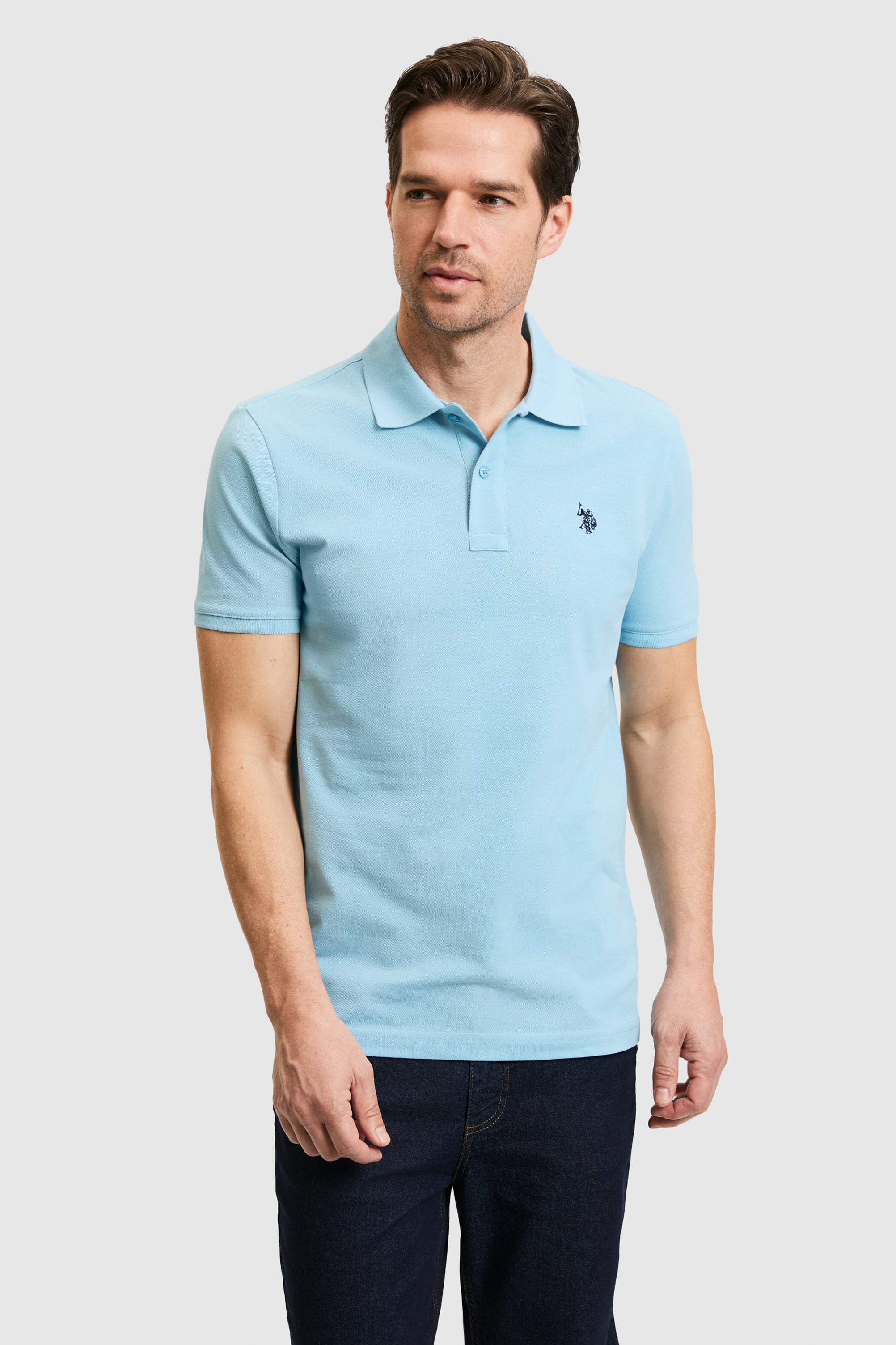 Erkek Slim Fit Polo Yaka Mavi Basic Tişört