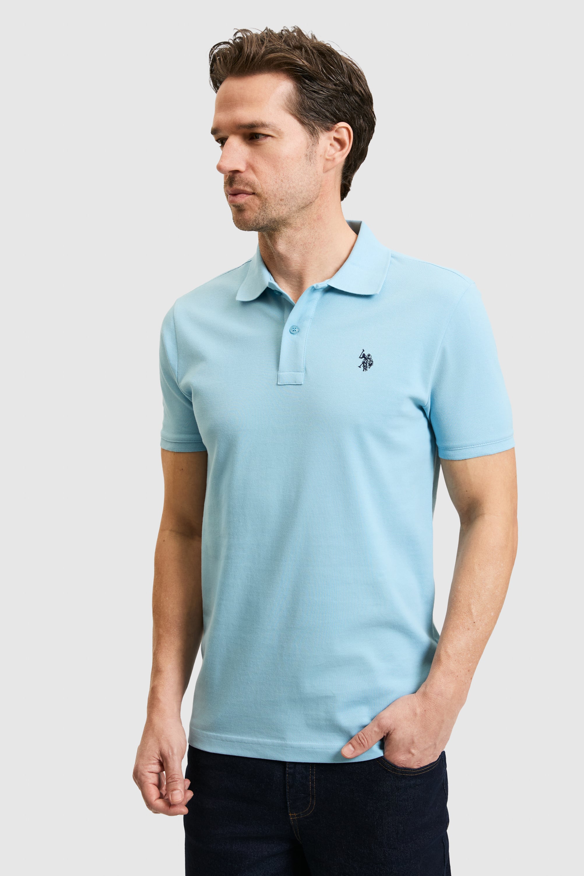 Erkek Slim Fit Polo Yaka Mavi Basic Tişört