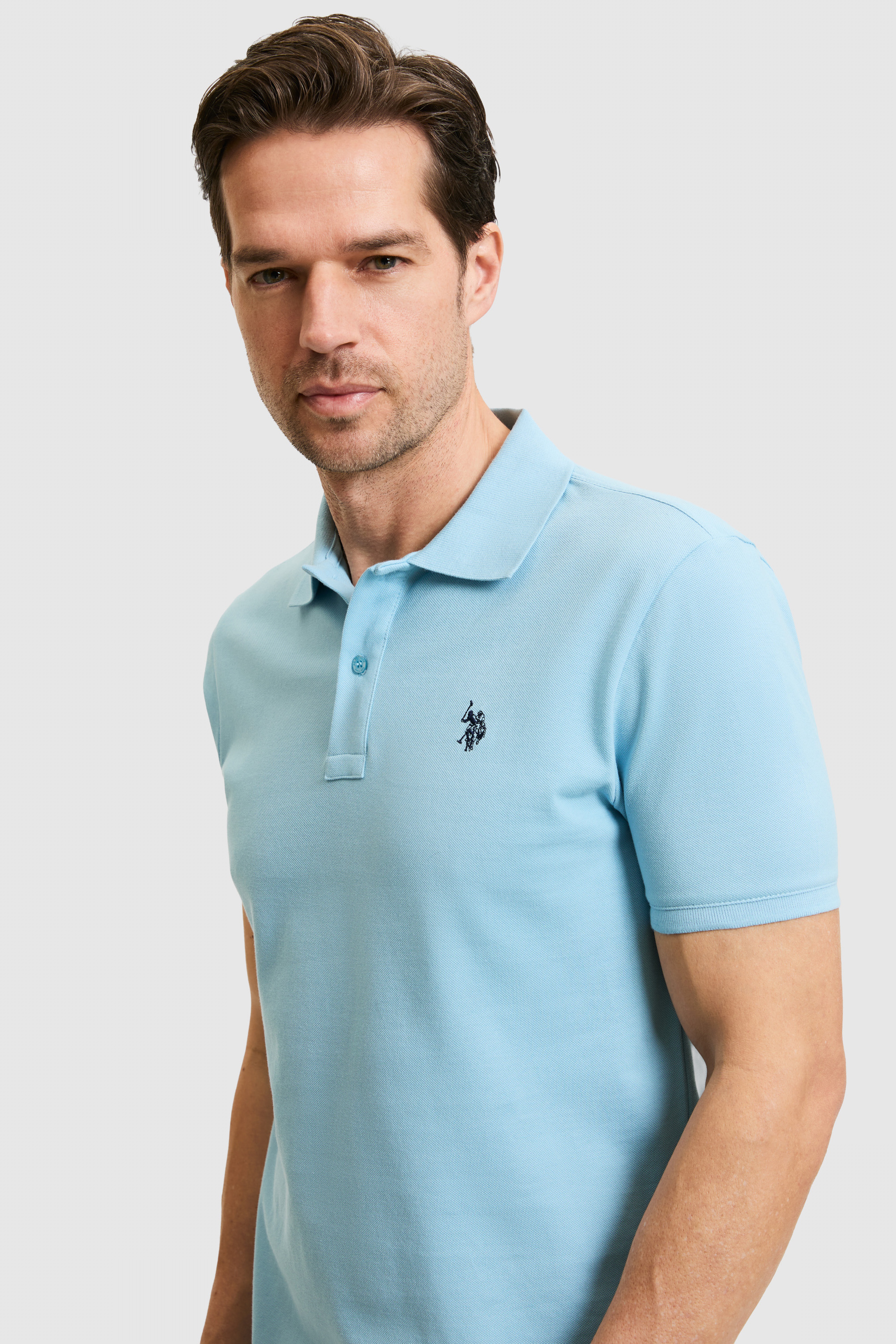 Erkek Slim Fit Polo Yaka Mavi Basic Tişört - Image 2