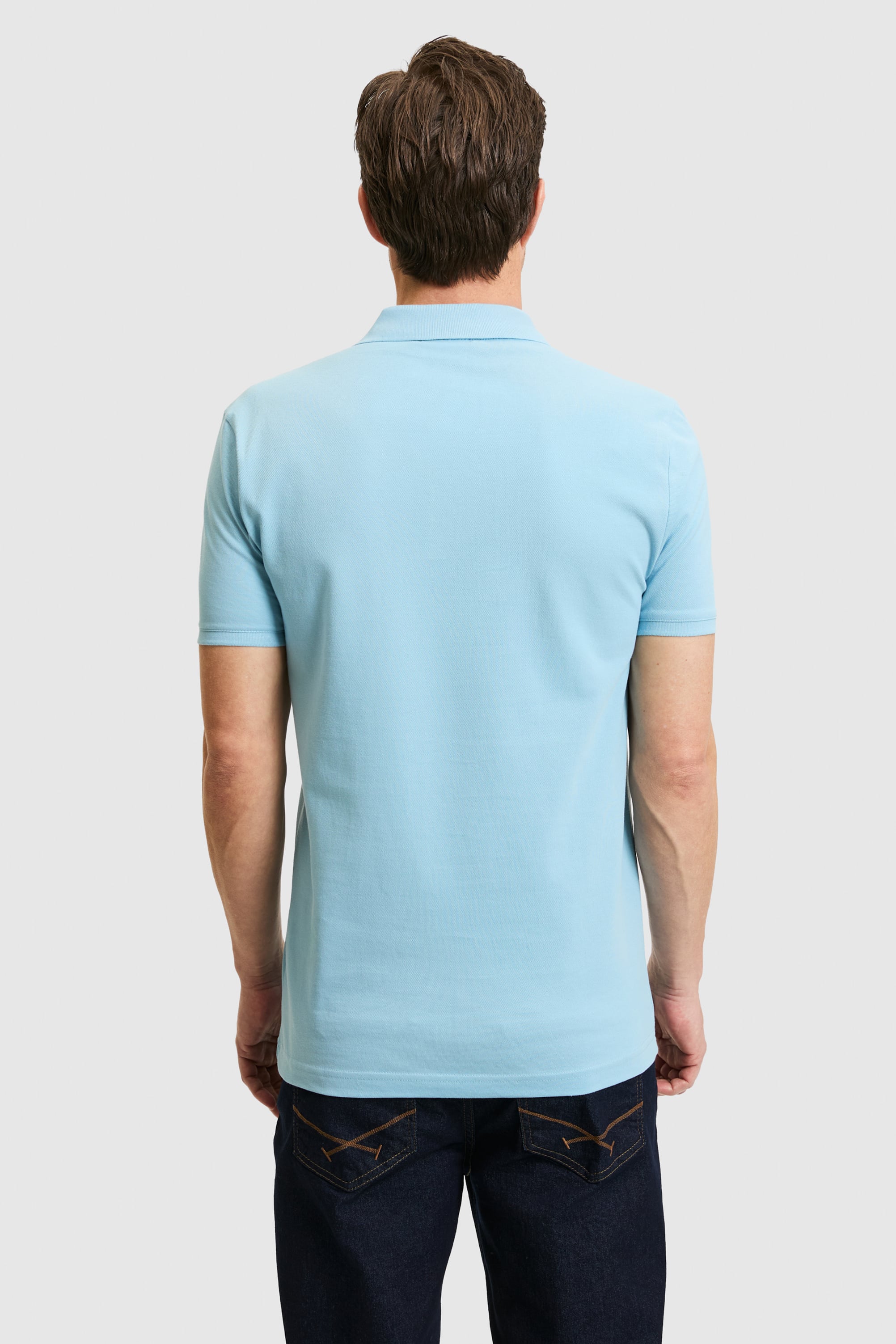 Erkek Slim Fit Polo Yaka Mavi Basic Tişört - Image 5