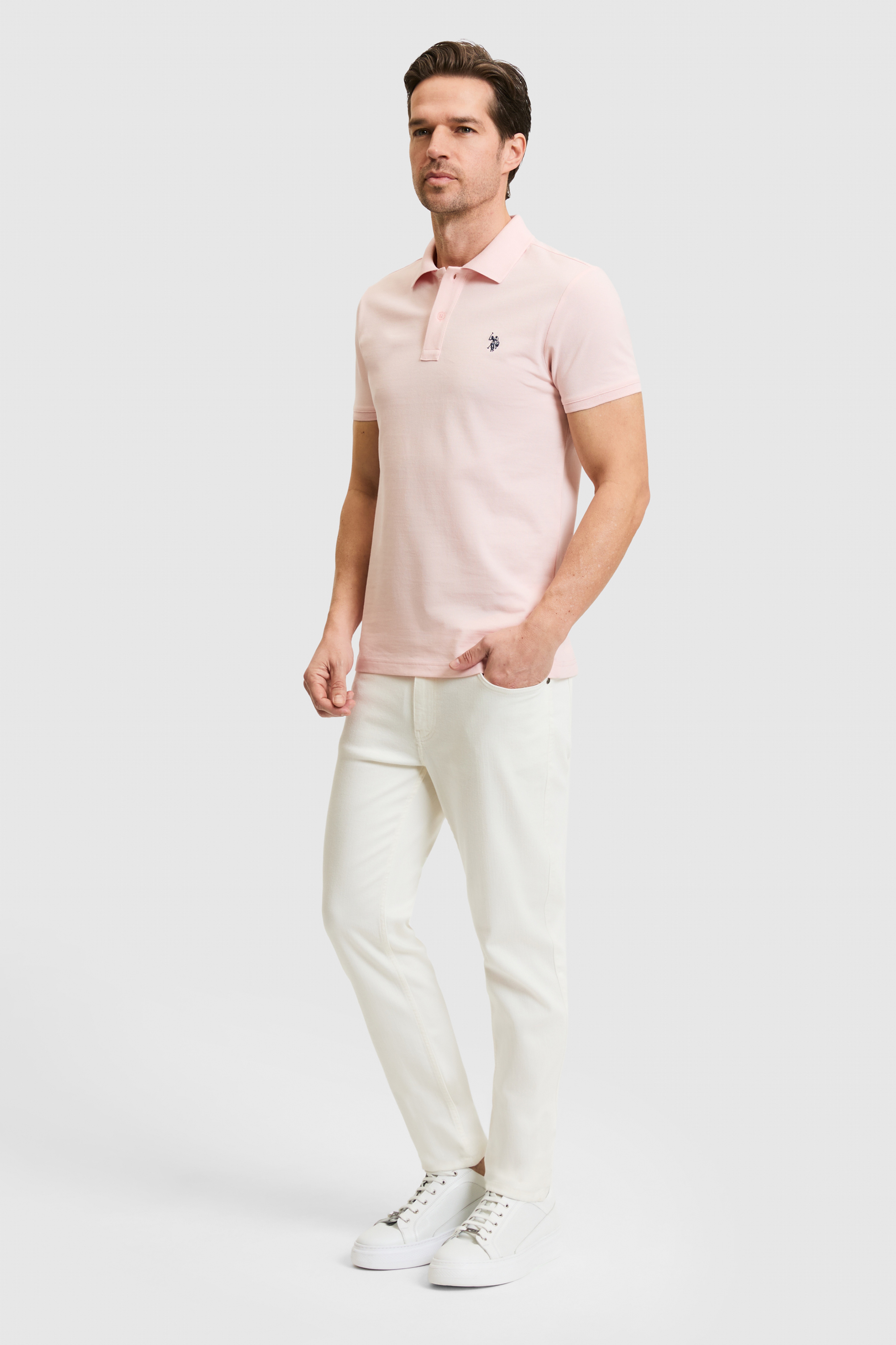 Erkek Slim Fit Polo Yaka Açık Pembe Basic Tişört - Image 4