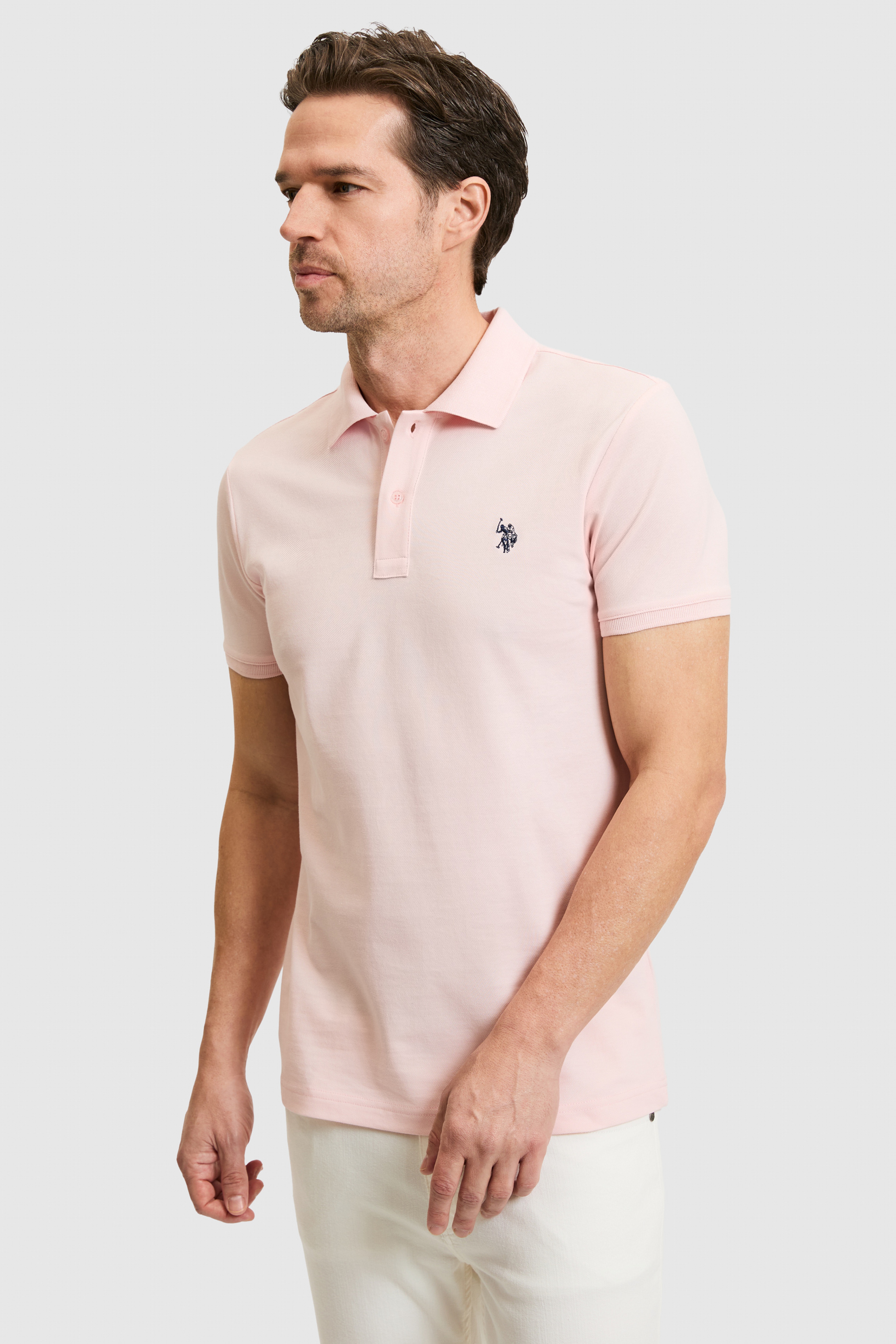 Erkek Slim Fit Polo Yaka Açık Pembe Basic Tişört - Image 3