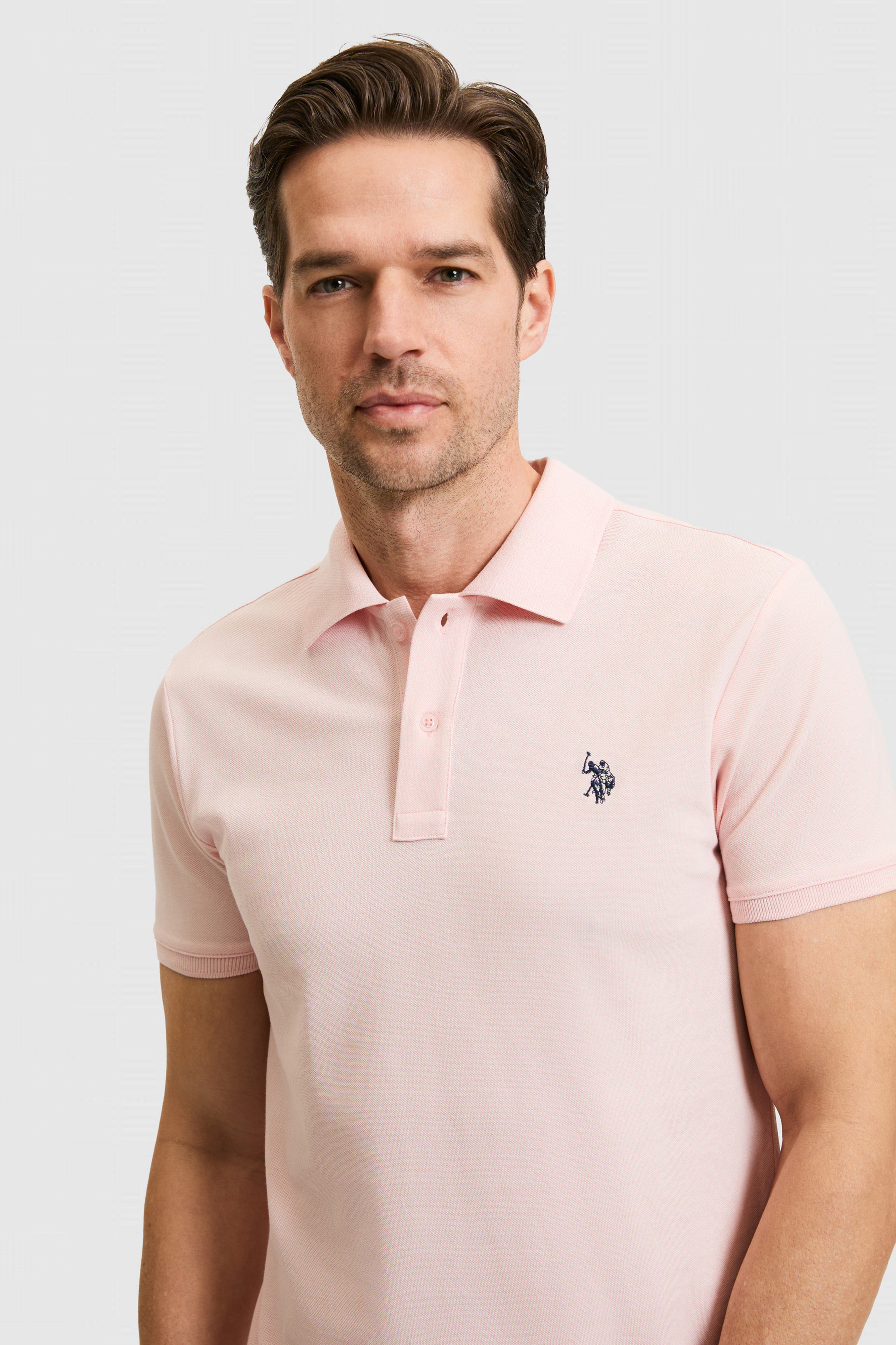 Erkek Slim Fit Polo Yaka Açık Pembe Basic Tişört - Image 2