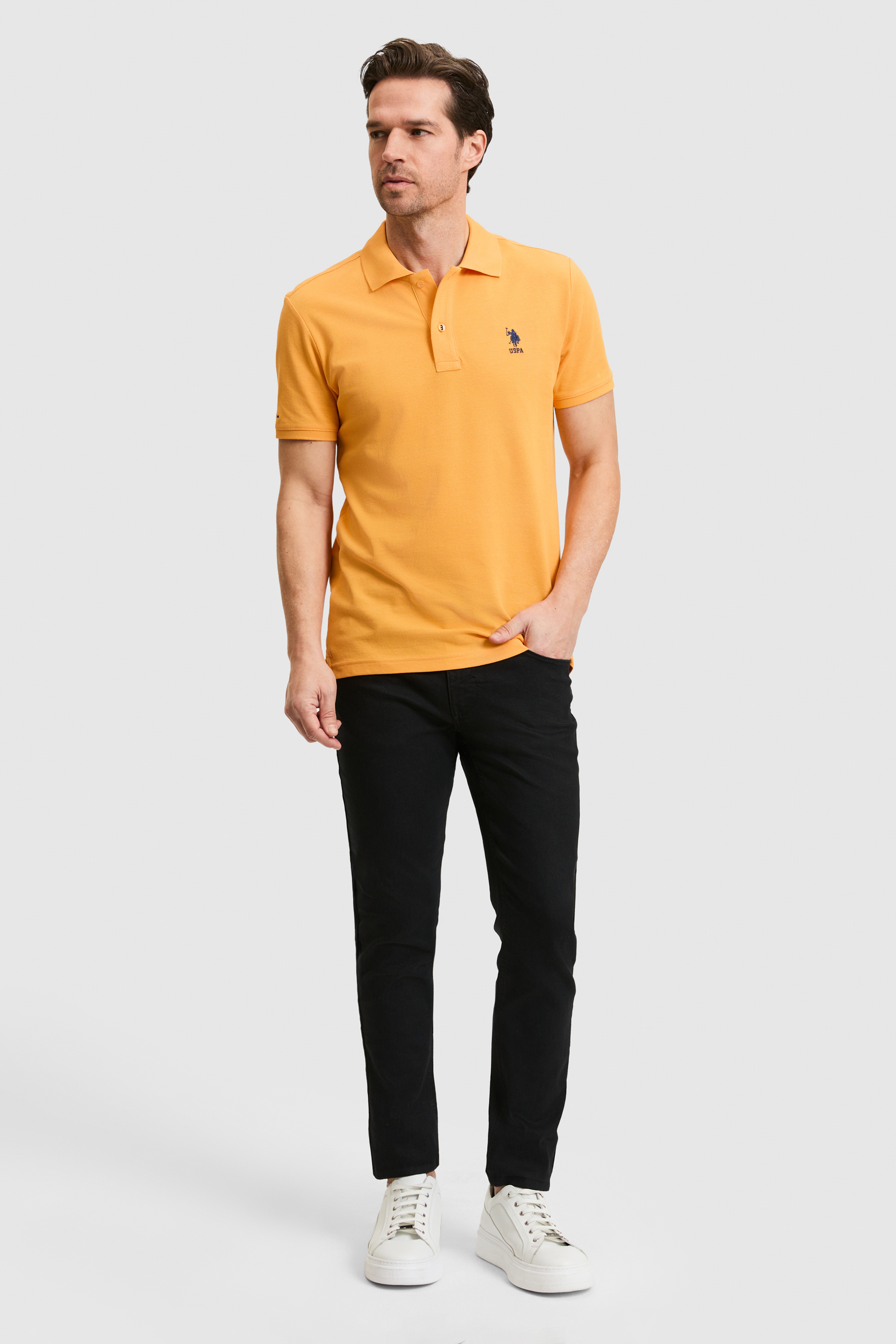 Erkek Slim Fit Turuncu Polo Yaka Basic Tişört