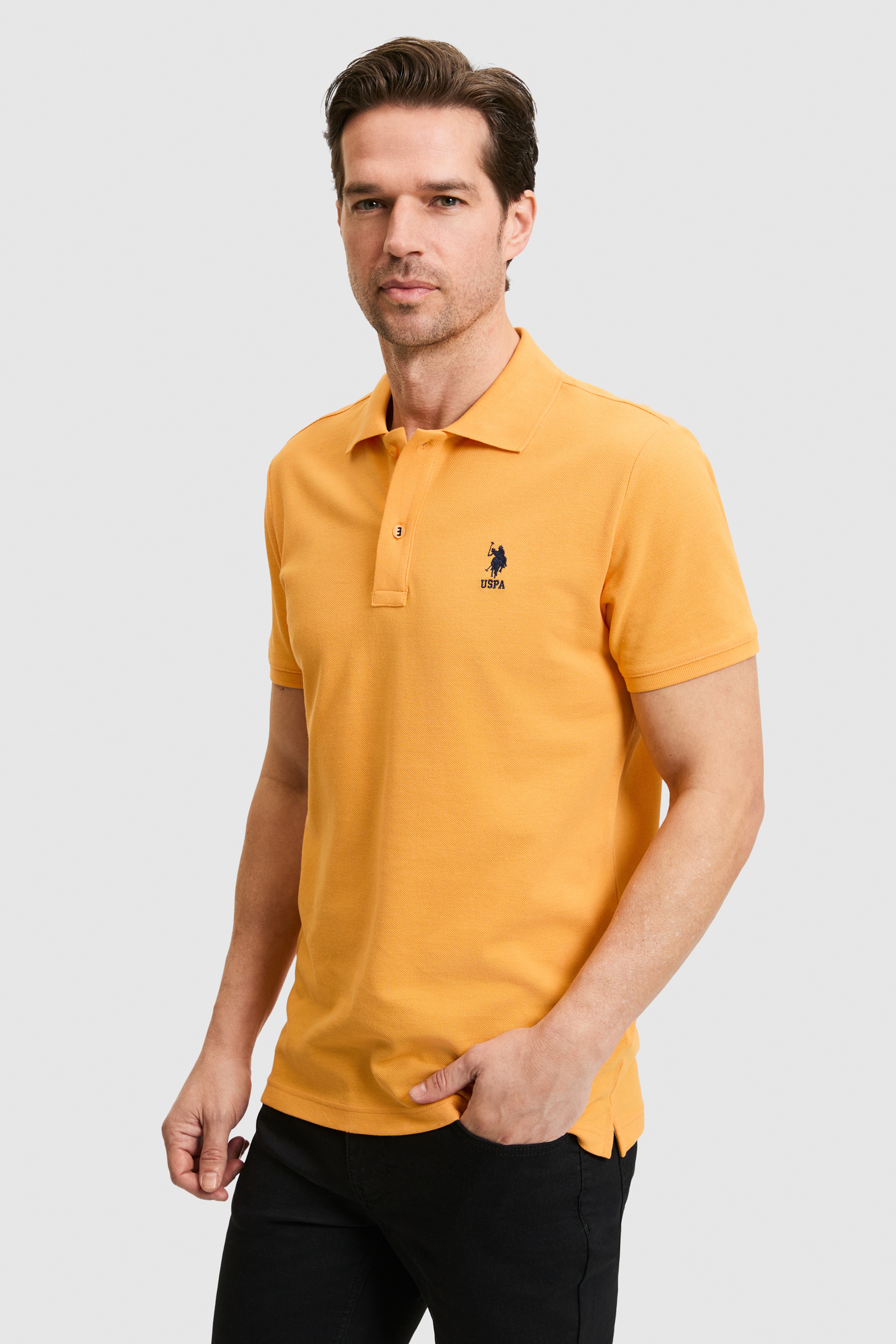 Erkek Slim Fit Turuncu Polo Yaka Basic Tişört - Image 3