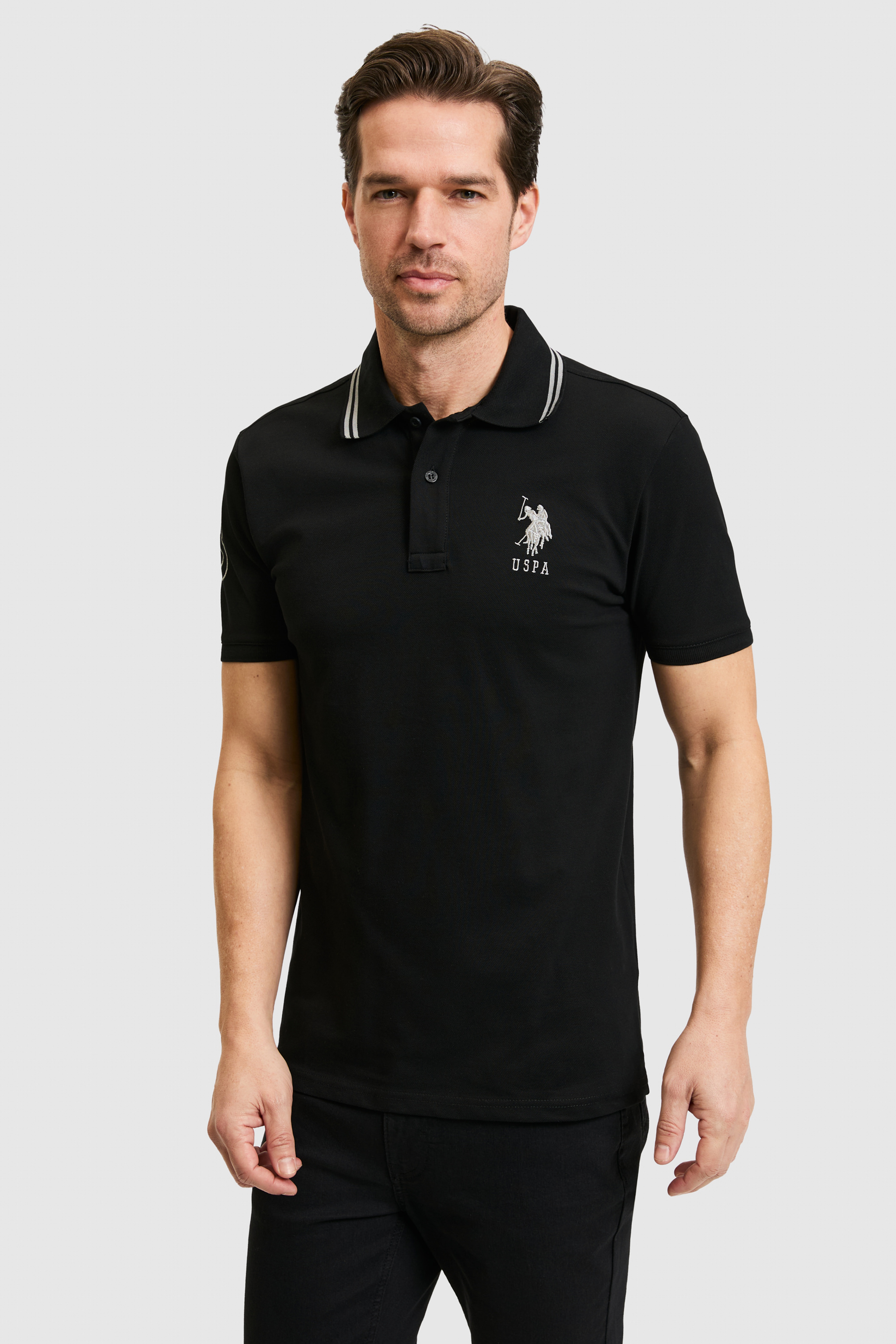 Erkek Siyah Slim Fit Polo Yaka Basic Tişört - Image 3