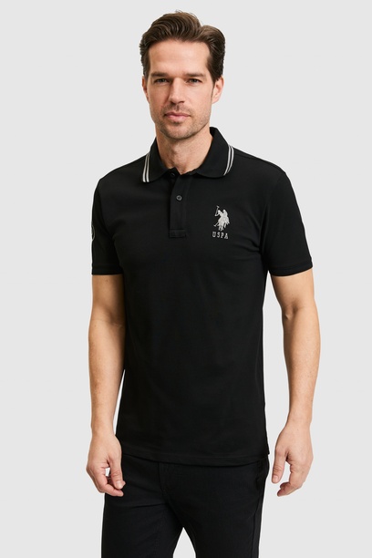 Erkek Siyah Slim Fit Polo Yaka Basic Tişört