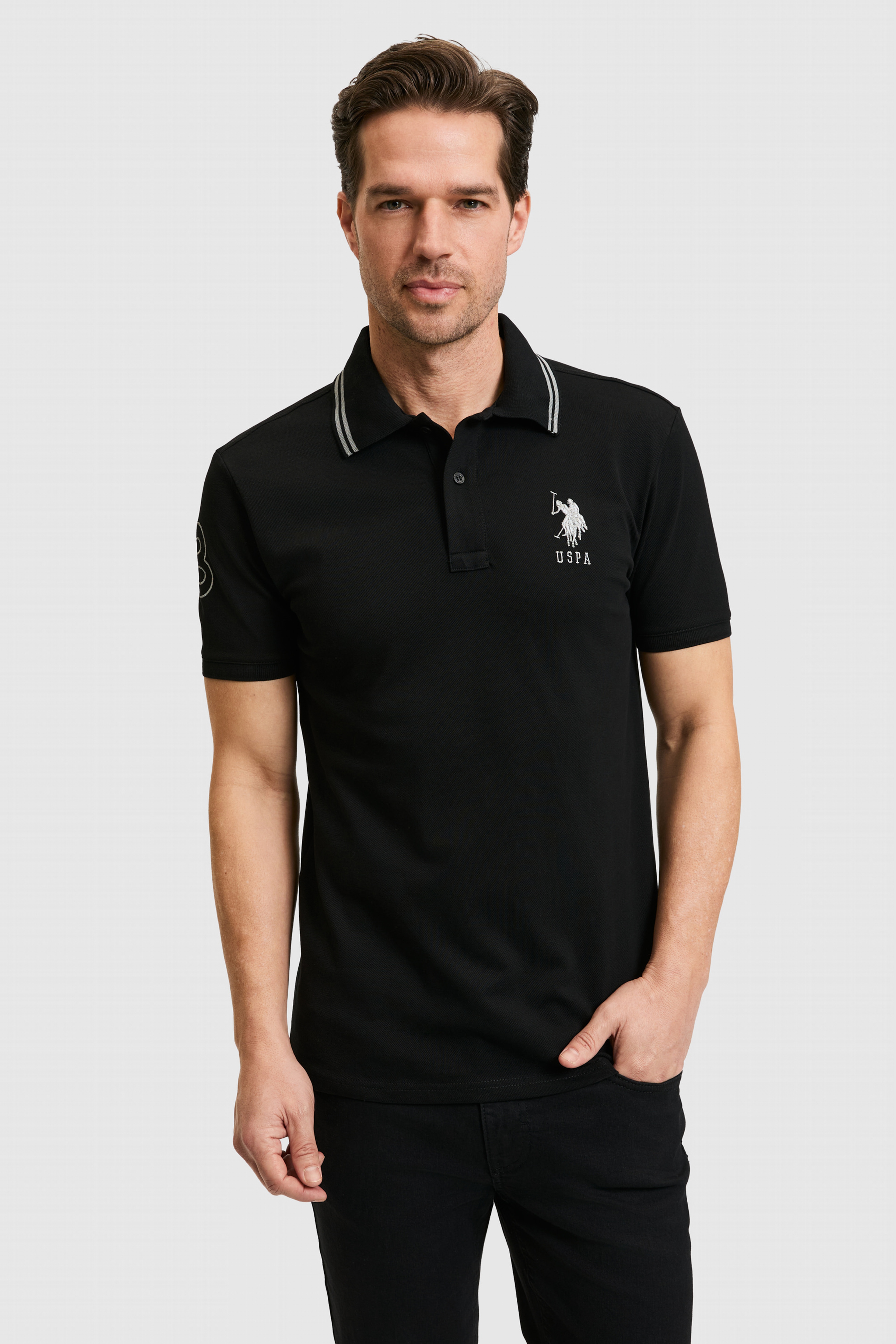 Erkek Siyah Slim Fit Polo Yaka Basic Tişört - Image 1