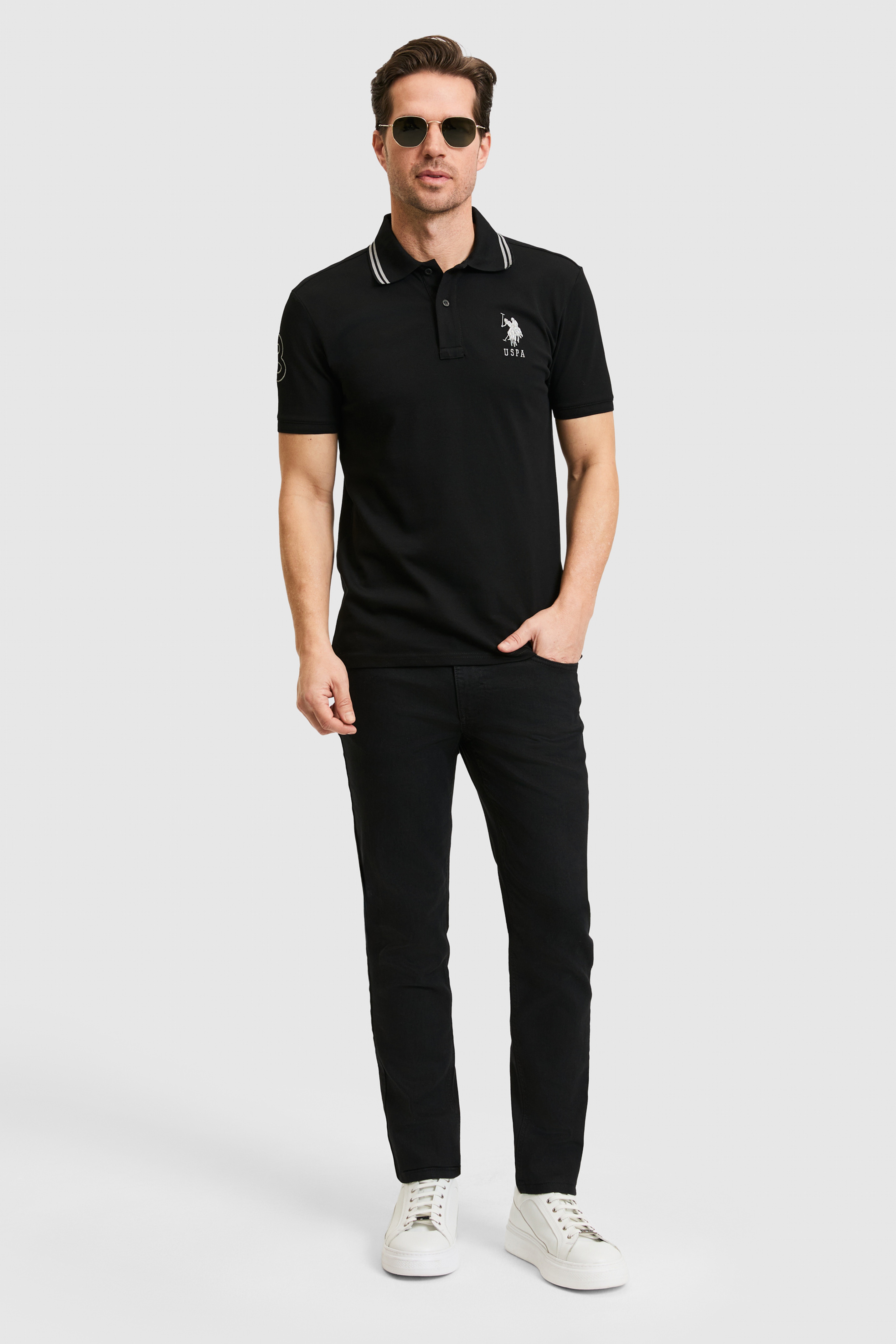 Erkek Siyah Slim Fit Polo Yaka Basic Tişört - Image 4