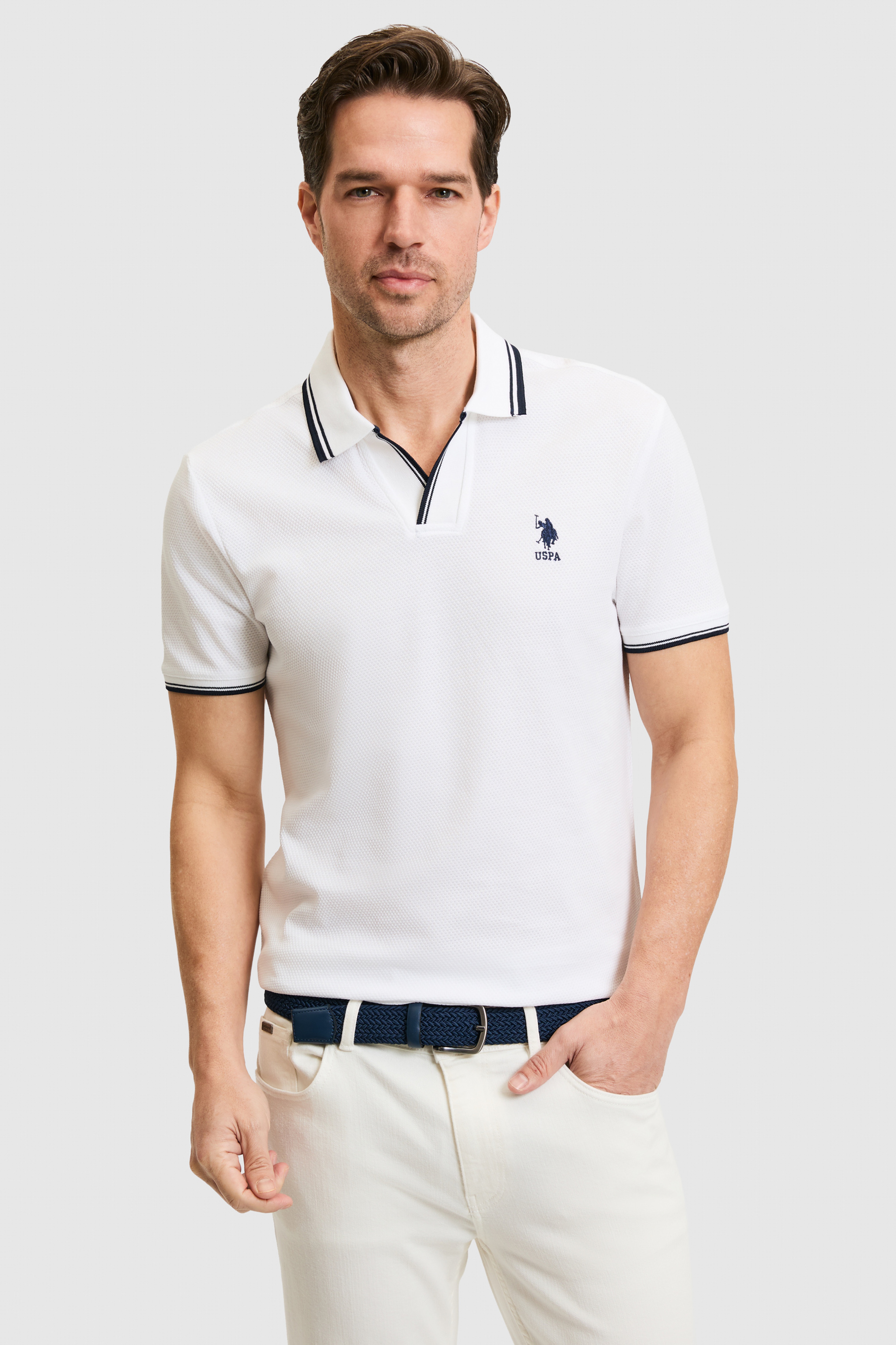 Erkek Slim Fit Polo Yaka Beyaz Tişört - Image 1