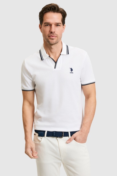 Erkek Slim Fit Polo Yaka Beyaz Tişört