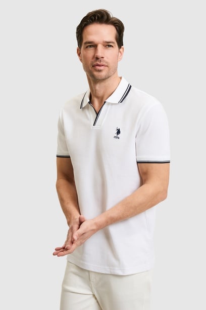 Erkek Slim Fit Polo Yaka Beyaz Tişört
