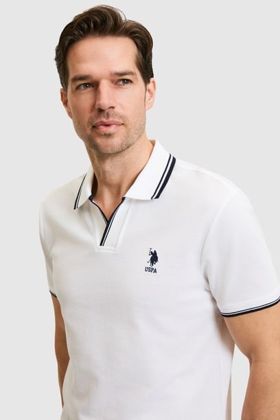 Erkek Slim Fit Polo Yaka Beyaz Tişört