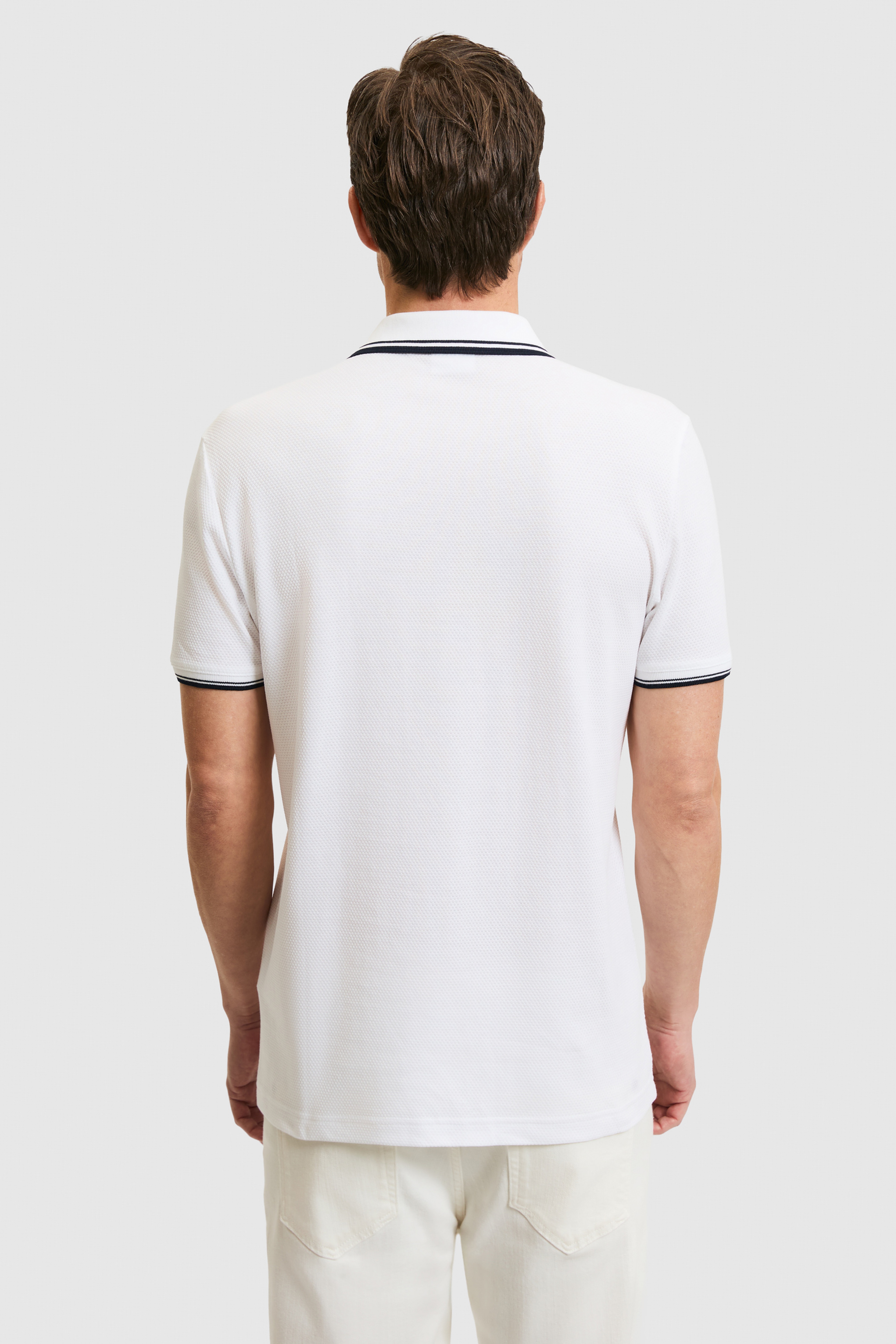 Erkek Slim Fit Polo Yaka Beyaz Tişört - Image 5