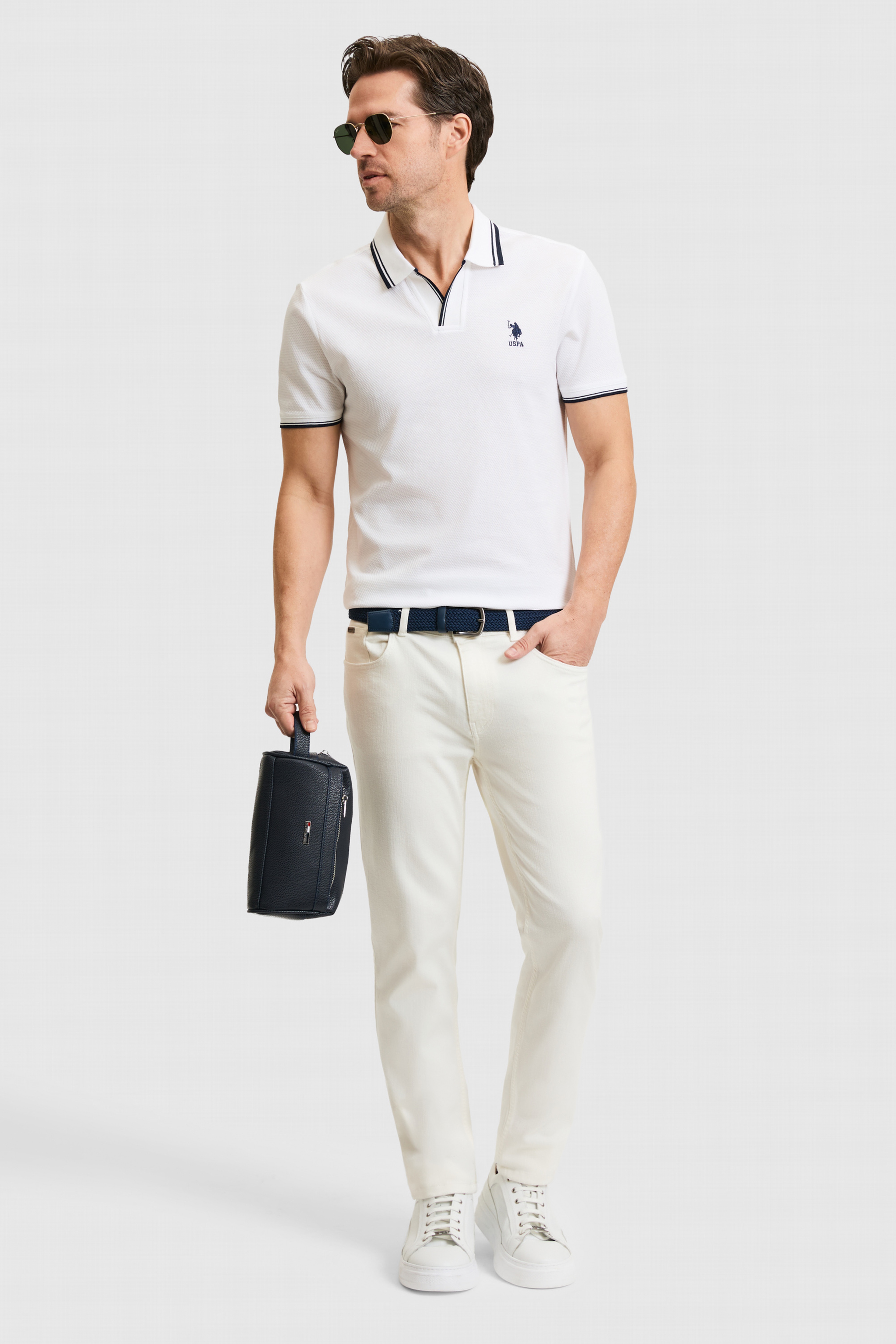 Erkek Slim Fit Polo Yaka Beyaz Tişört
