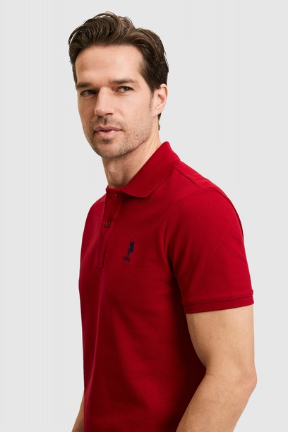Erkek Slim Fit Polo Yaka Bordo Basic Tişört