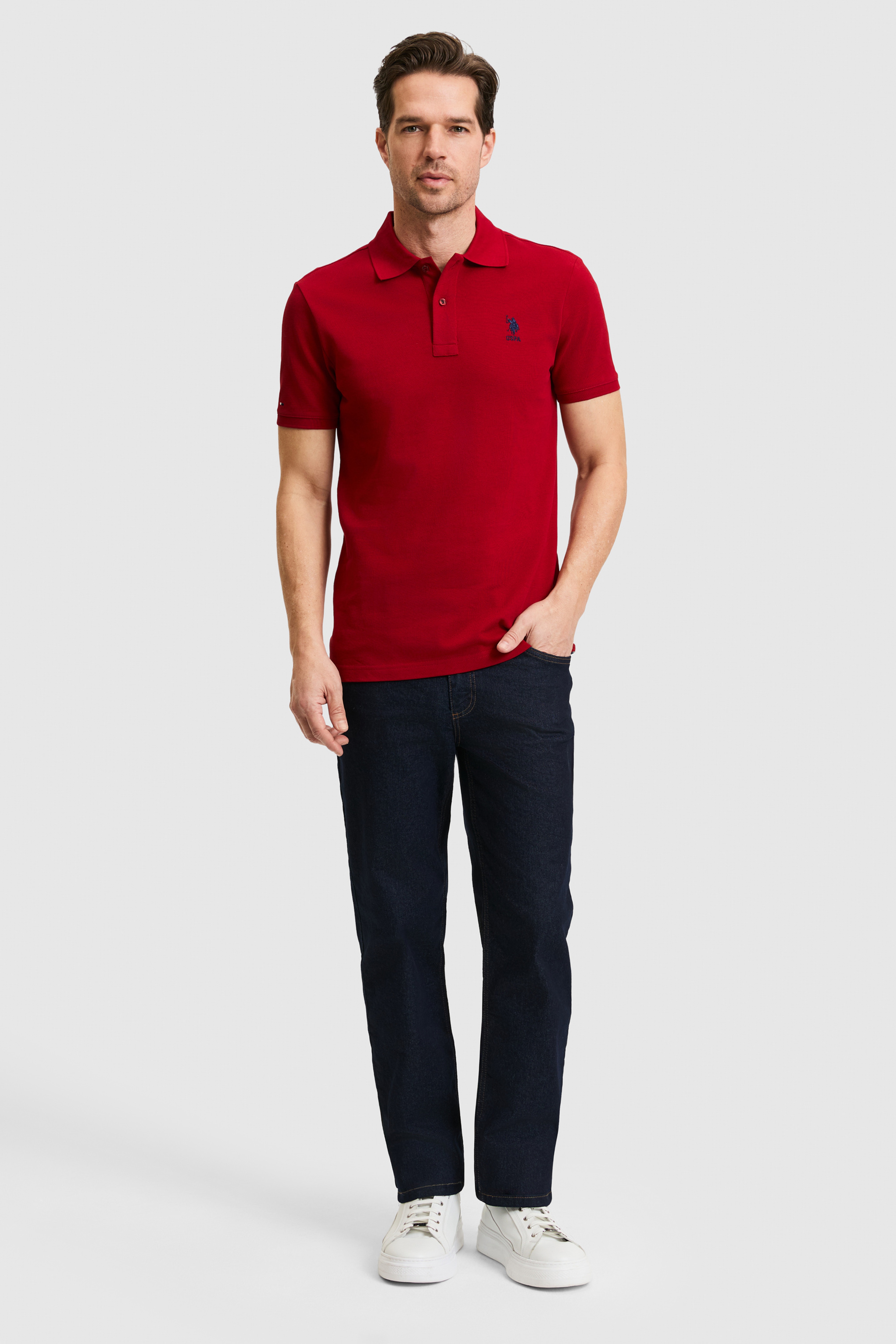 Erkek Slim Fit Polo Yaka Bordo Basic Tişört