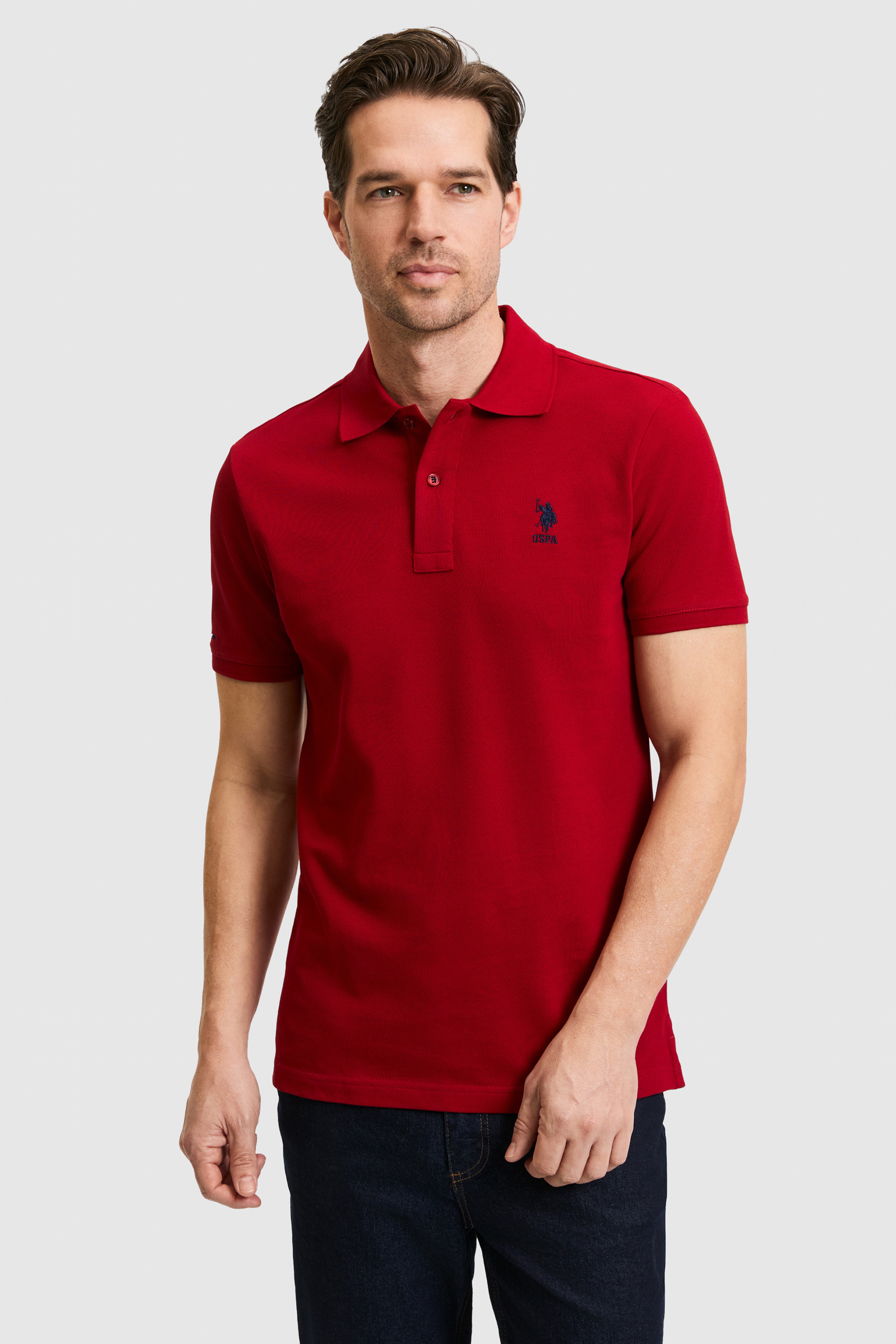 Erkek Slim Fit Polo Yaka Bordo Basic Tişört - Image 1