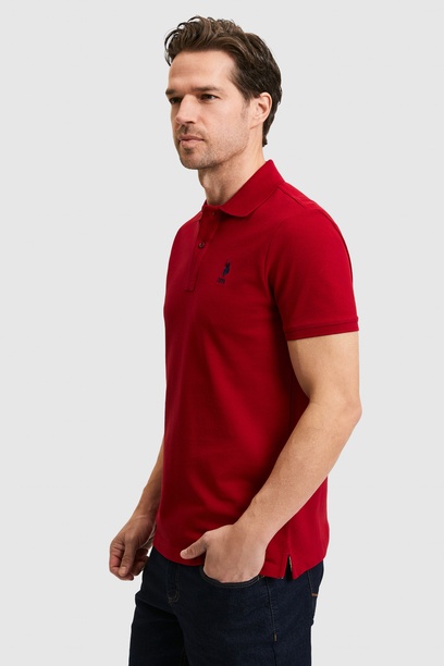 Erkek Slim Fit Polo Yaka Bordo Basic Tişört