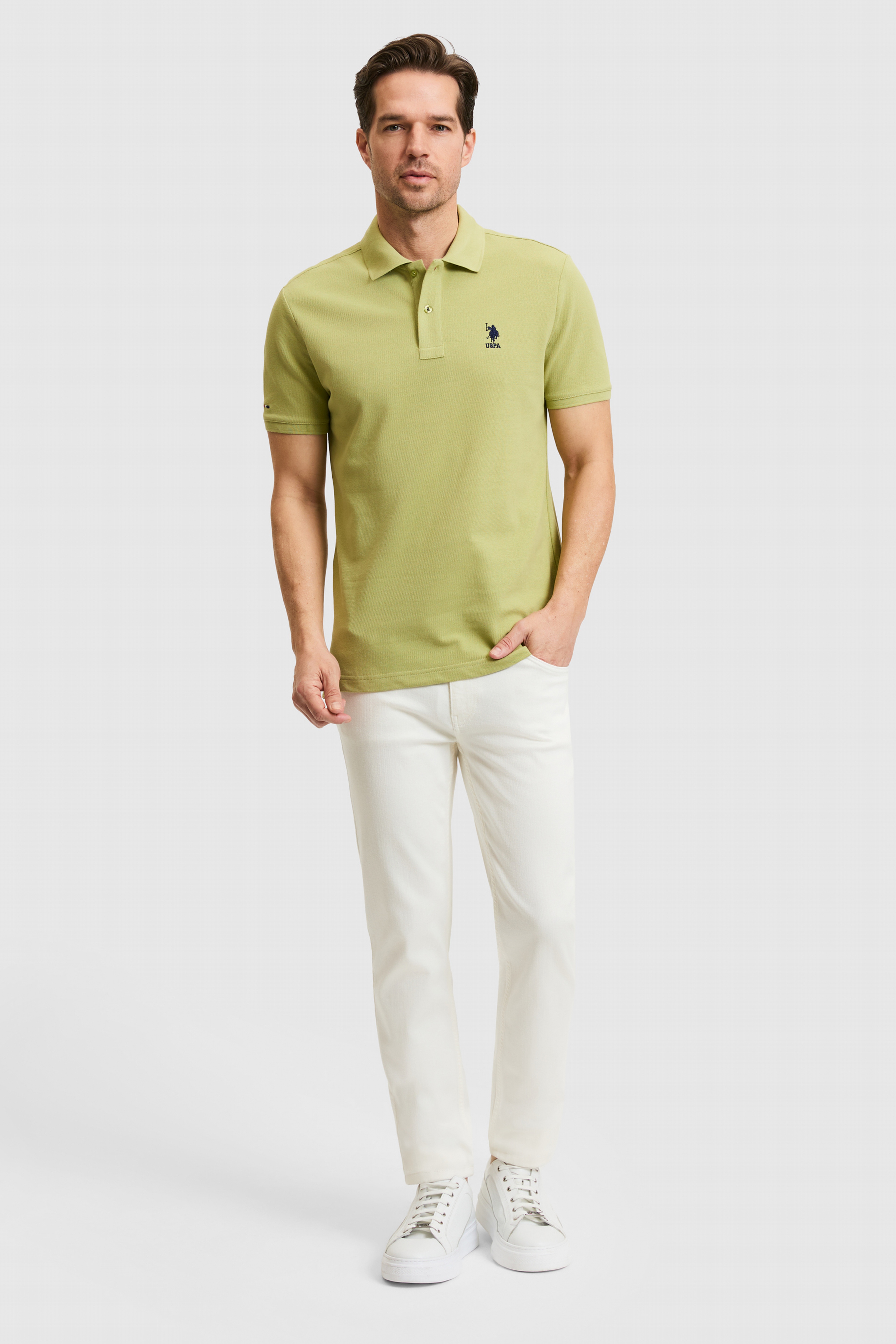Erkek Slim Fit Polo Yaka Çağla Basic Tişört - Image 4