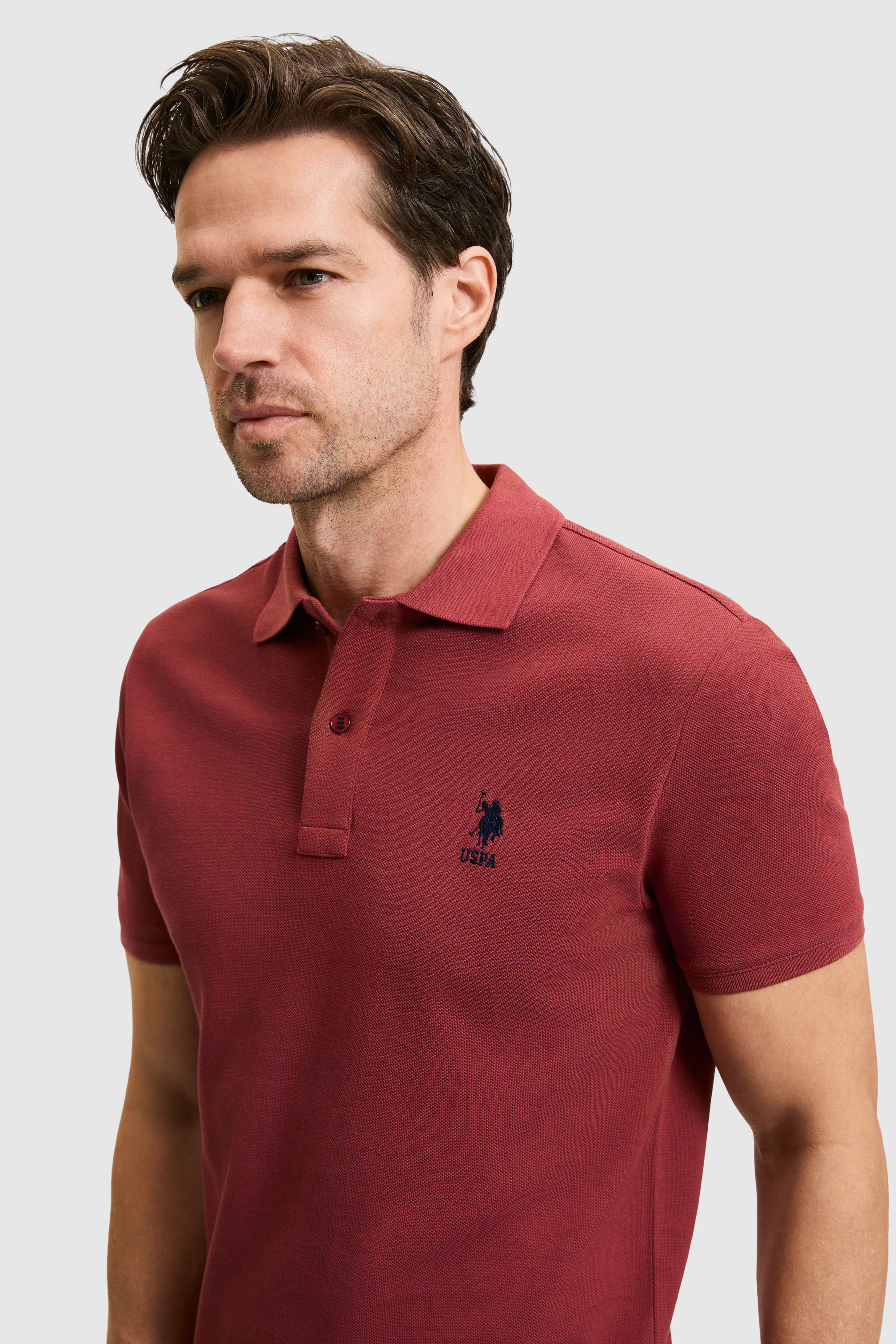 Erkek Slim Fit Polo Yaka Vişne Basic Tişört - Image 2