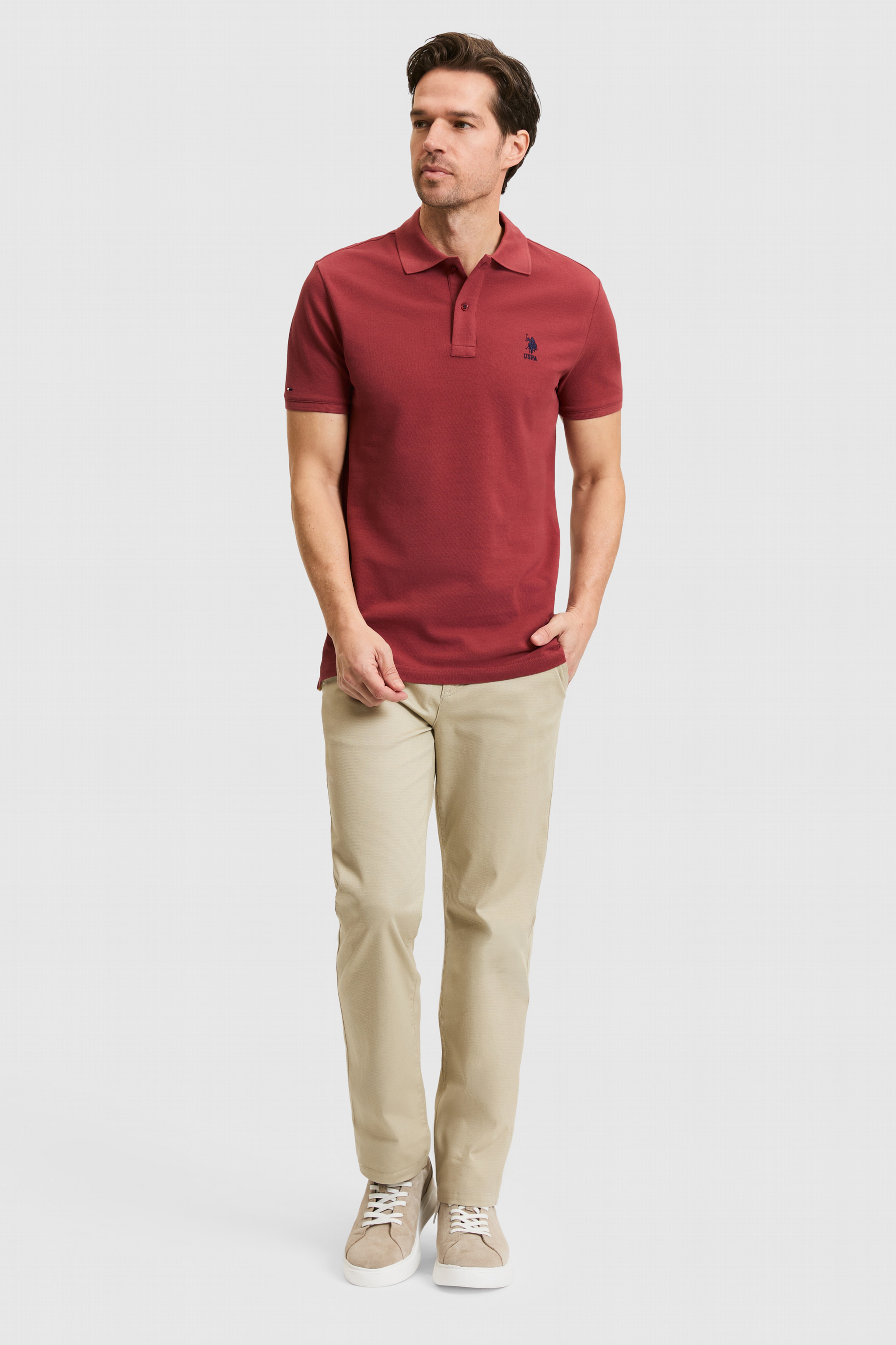 Erkek Slim Fit Polo Yaka Vişne Basic Tişört - Image 4