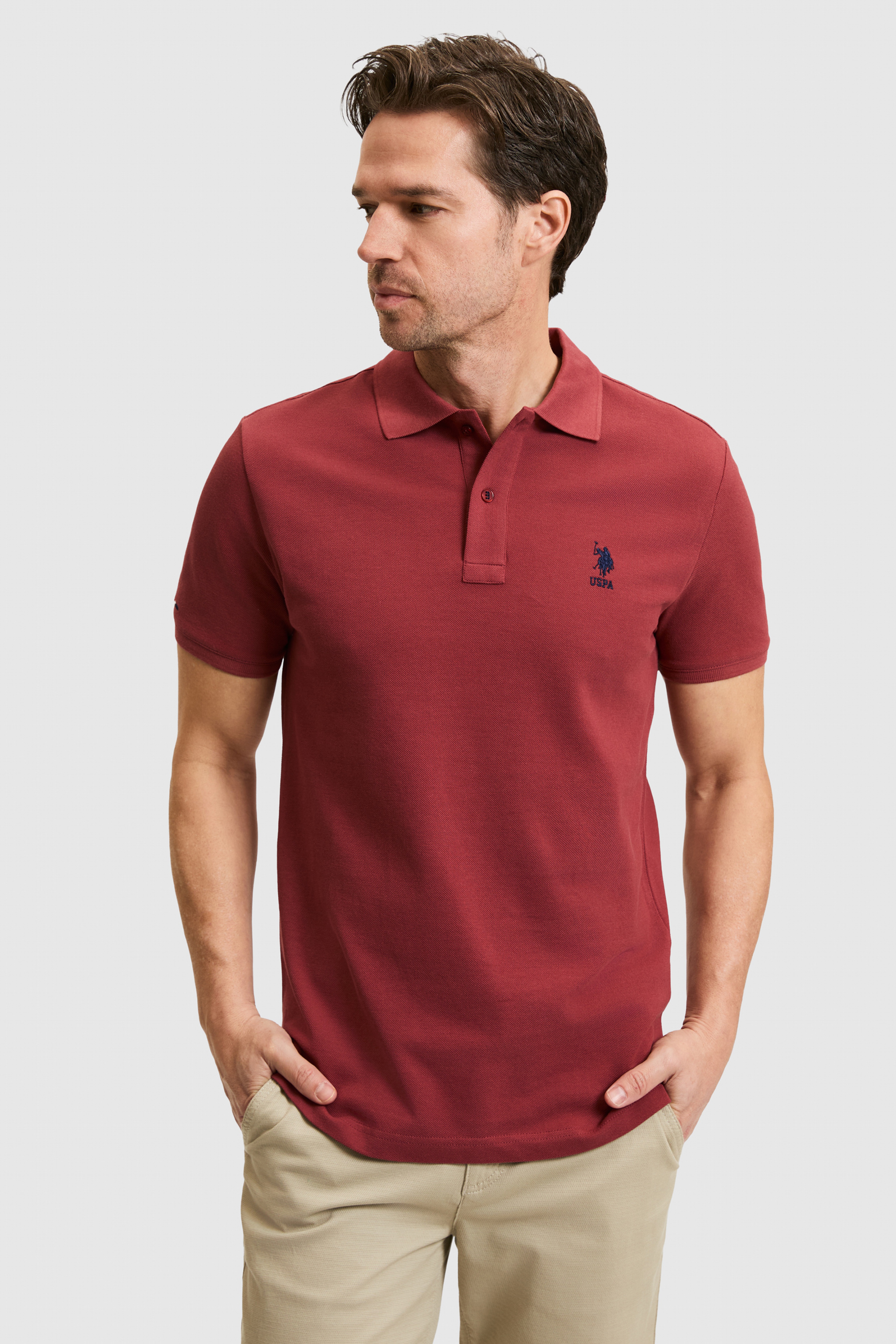 Erkek Slim Fit Polo Yaka Vişne Basic Tişört - Image 1