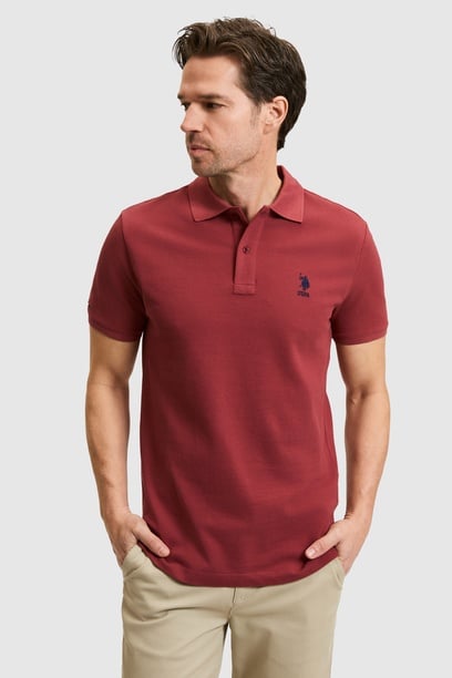 Erkek Slim Fit Polo Yaka Vişne Basic Tişört