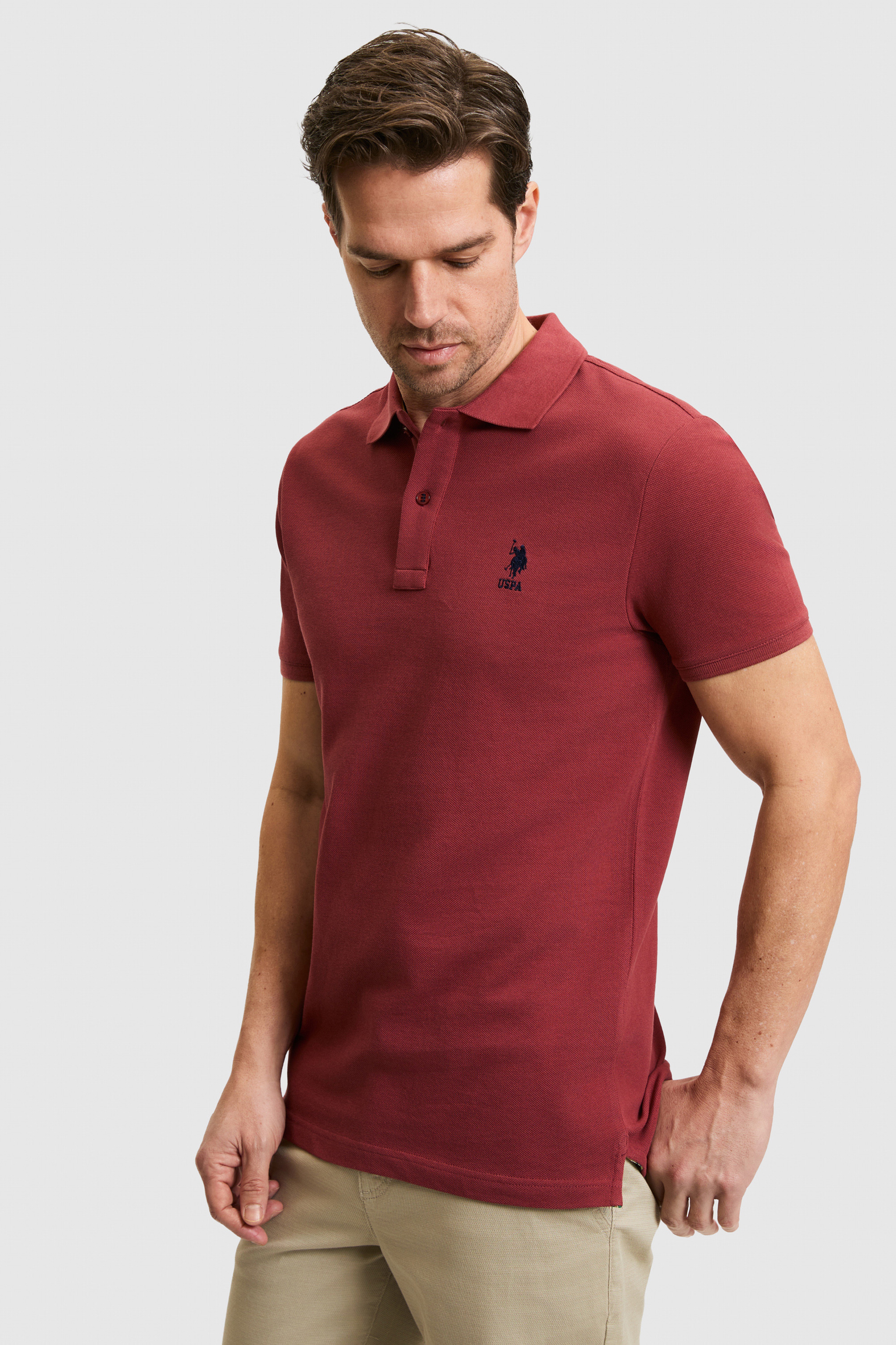 Erkek Slim Fit Polo Yaka Vişne Basic Tişört