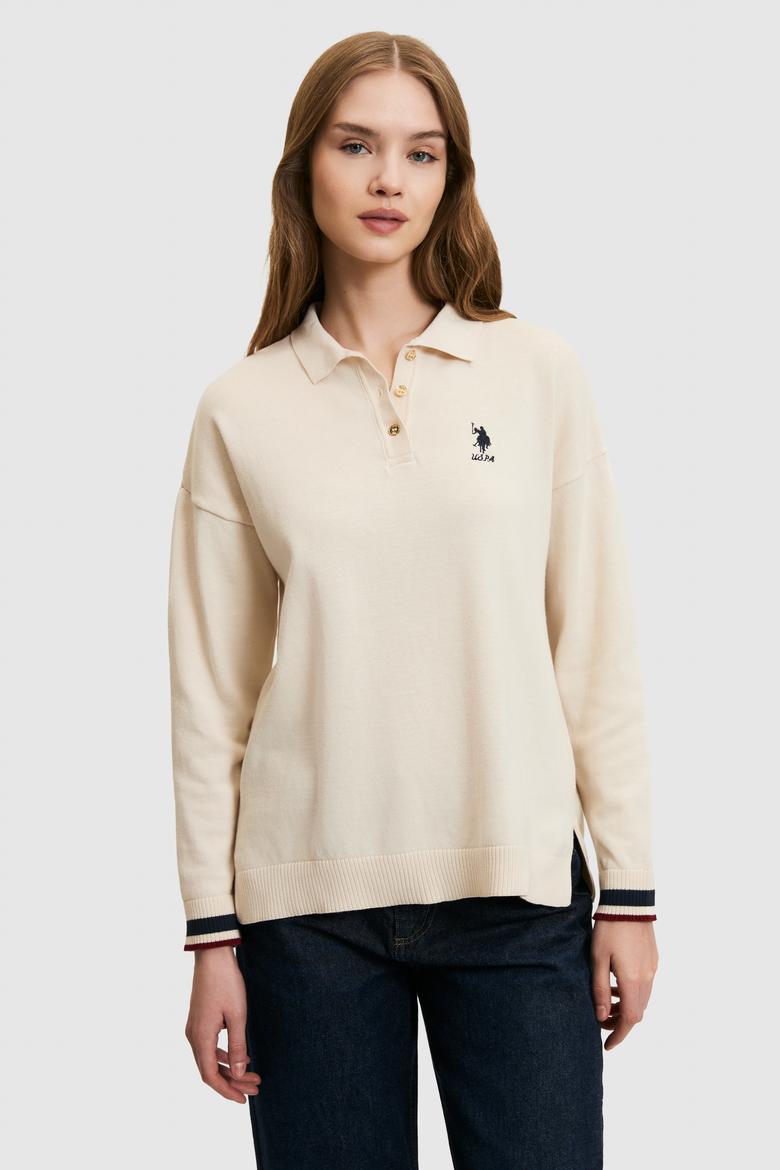 Kadın Krem Polo Yaka Kazak - 50314707010