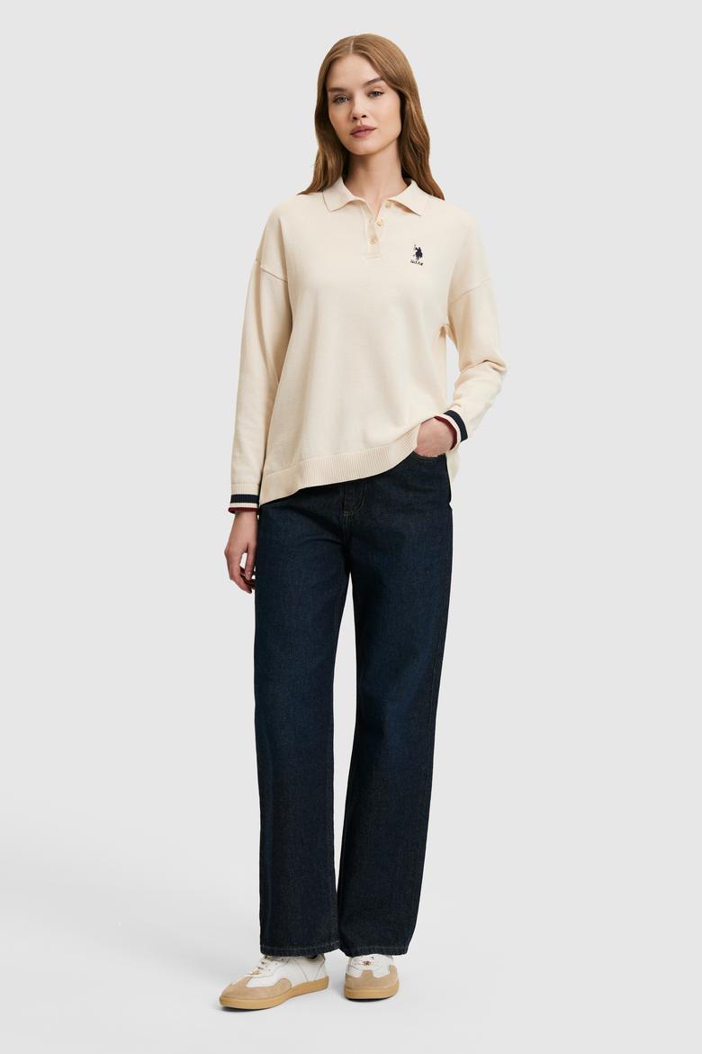 Kadın Krem Polo Yaka Kazak - 50314707010