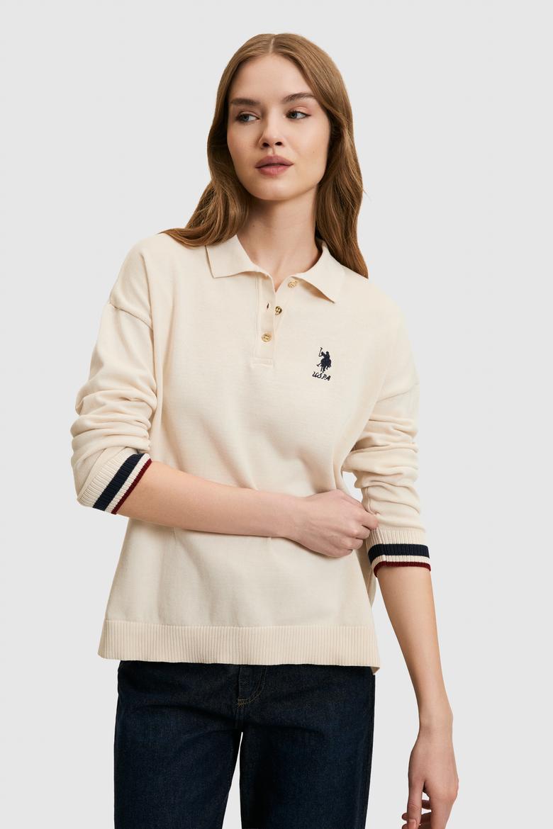 Kadın Krem Polo Yaka Kazak - 50314707010