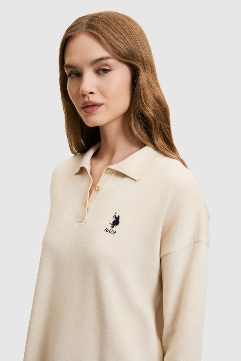 Kadın Krem Polo Yaka Kazak - 50314707010