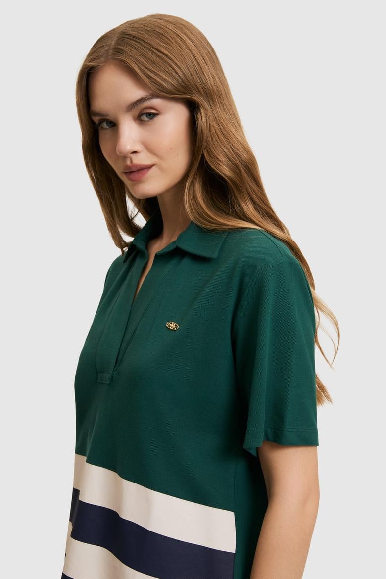 Kadın Koyu Yeşil Polo Yaka Tişört - 50319995024