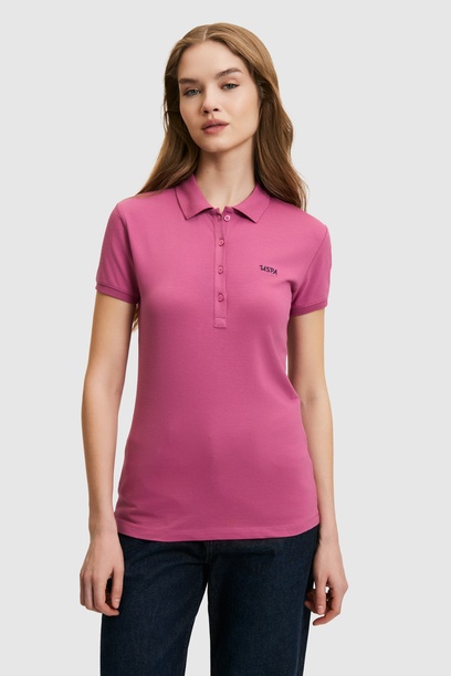 Kadın Fuşya Polo Yaka Basic Tişört