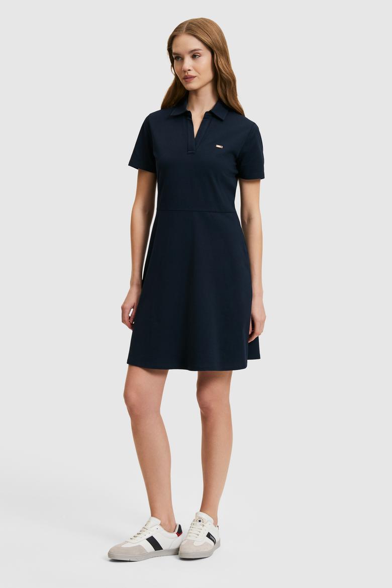 Kadın Lacivert Polo Yaka Örme Elbise - 50323539021
