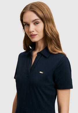 Kadın Lacivert Polo Yaka Örme Elbise - 50323539021