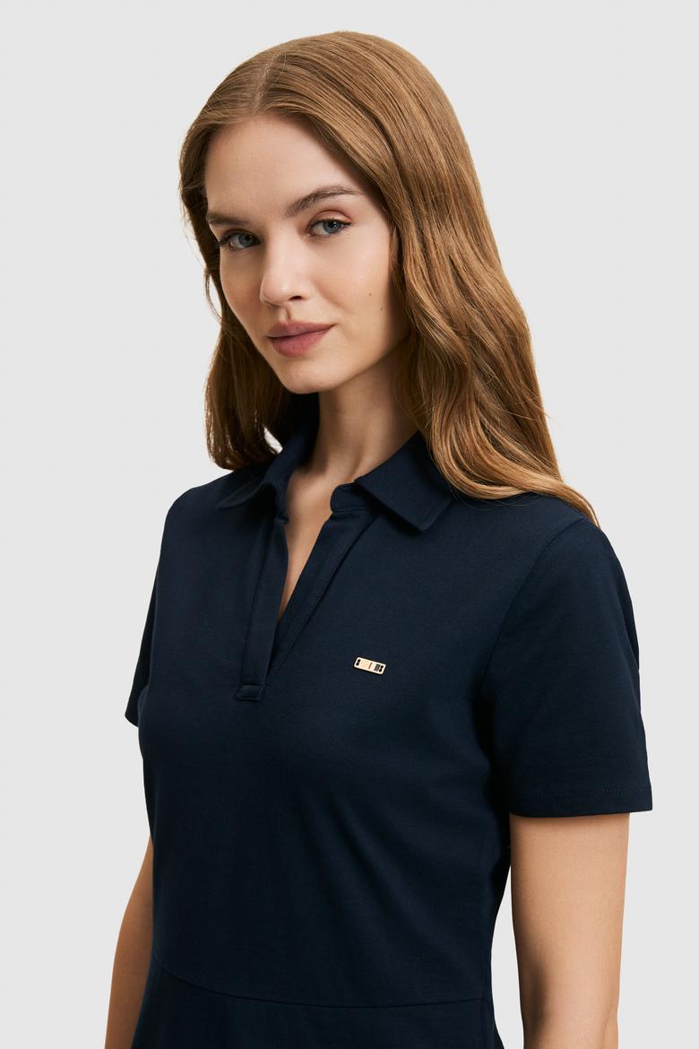 Kadın Lacivert Polo Yaka Örme Elbise - 50323539021