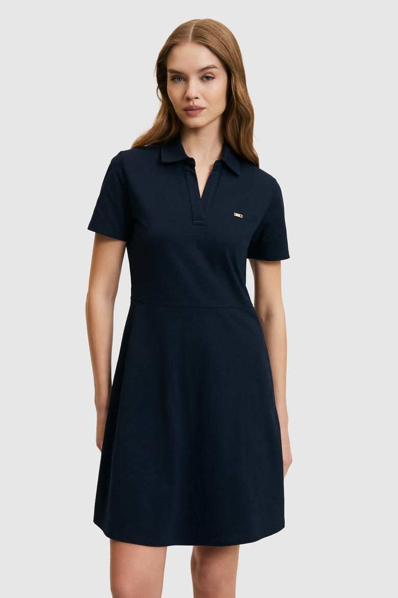 Kadın Lacivert Polo Yaka Örme Elbise - 50323539021