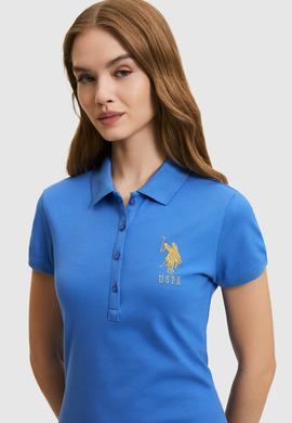Kadın İndigo Polo Yaka Mini Boy Örme Elbise - 50297457147