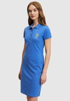 Kadın İndigo Polo Yaka Mini Boy Örme Elbise - 50297457147