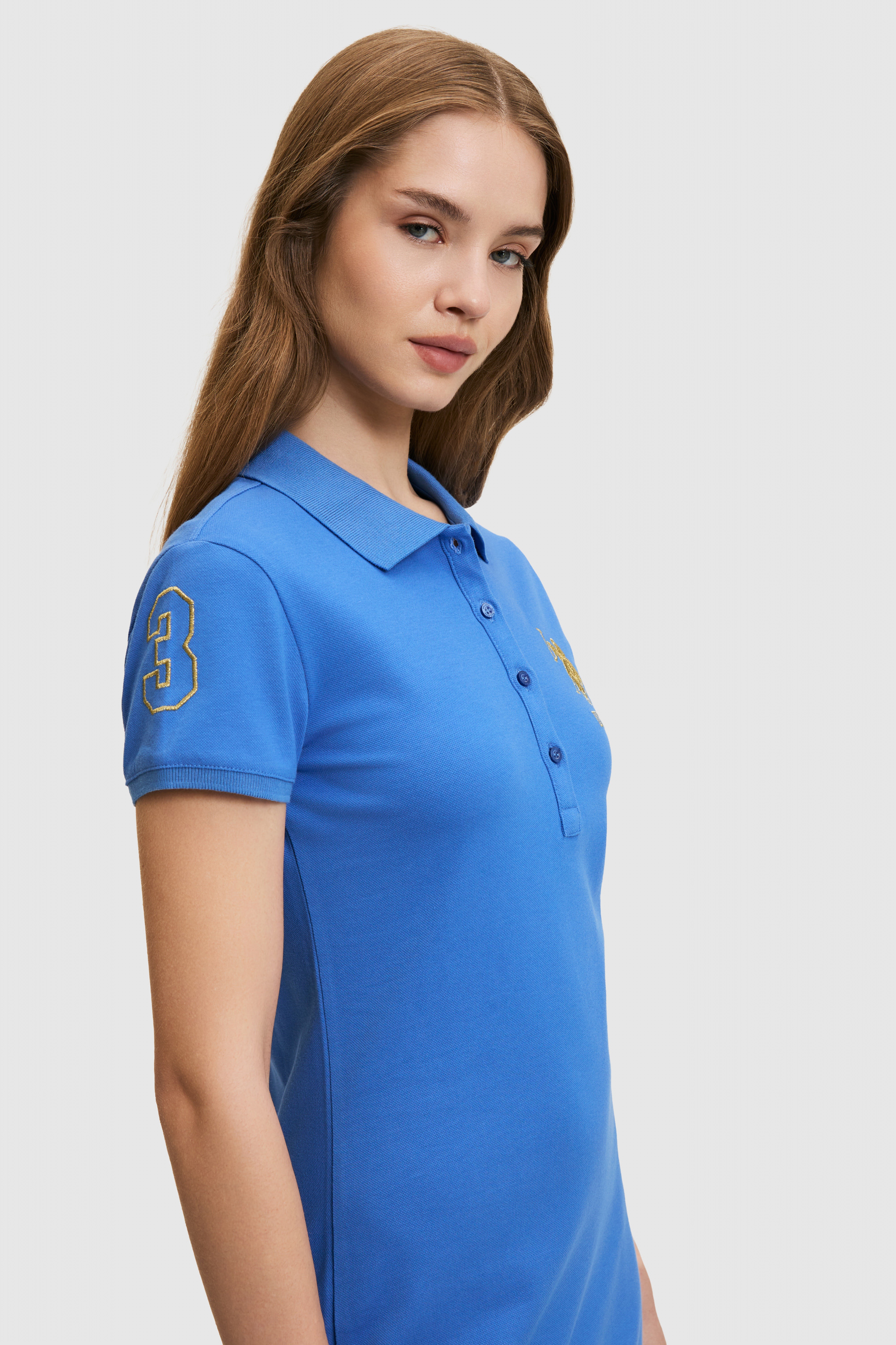 Kadın İndigo Polo Yaka Mini Boy Örme Elbise - Image 5