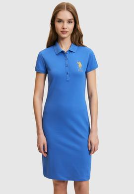 Kadın İndigo Polo Yaka Mini Boy Örme Elbise - 50297457147