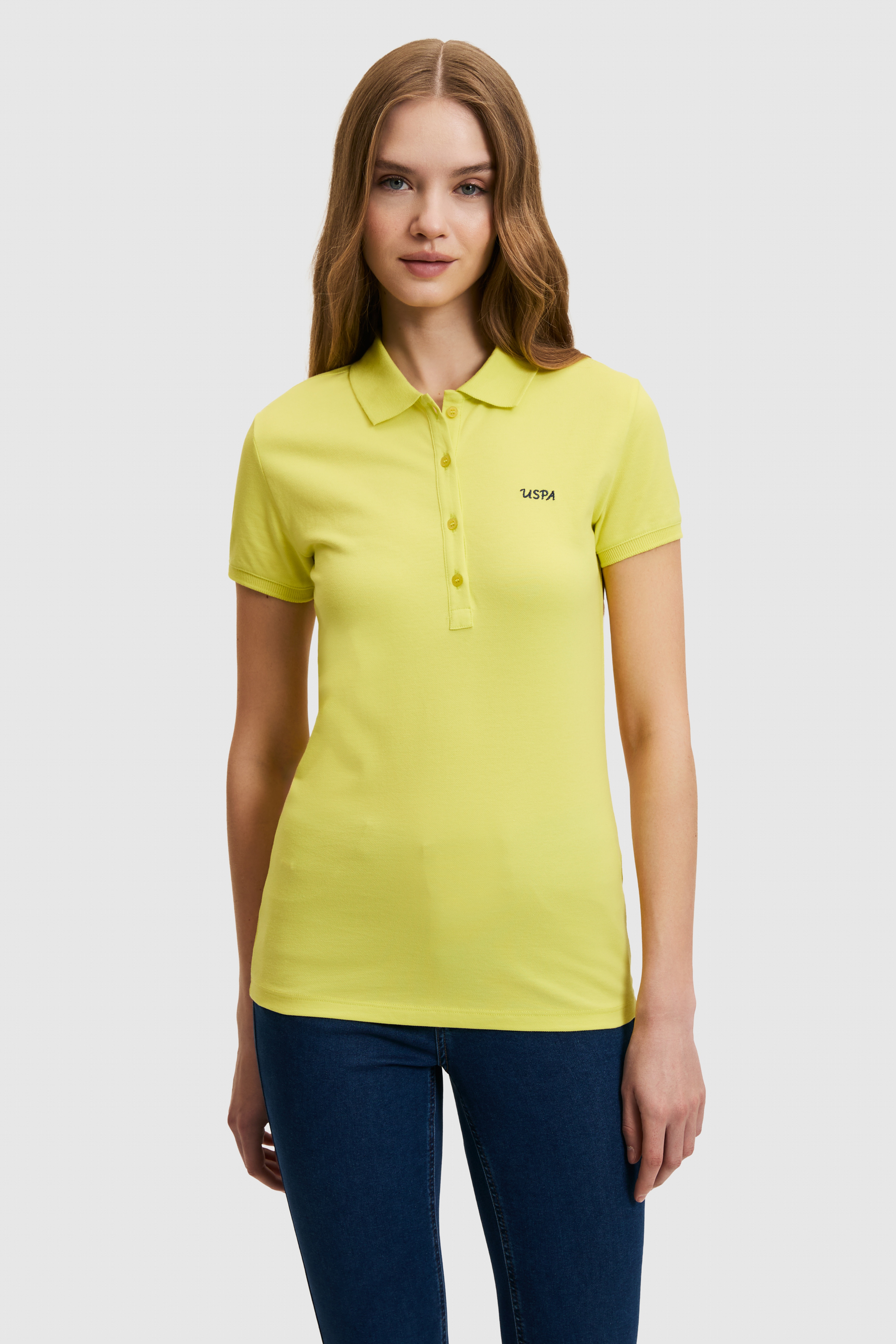 Kadın Fıstık Yeşili Polo Yaka Basic Tişört