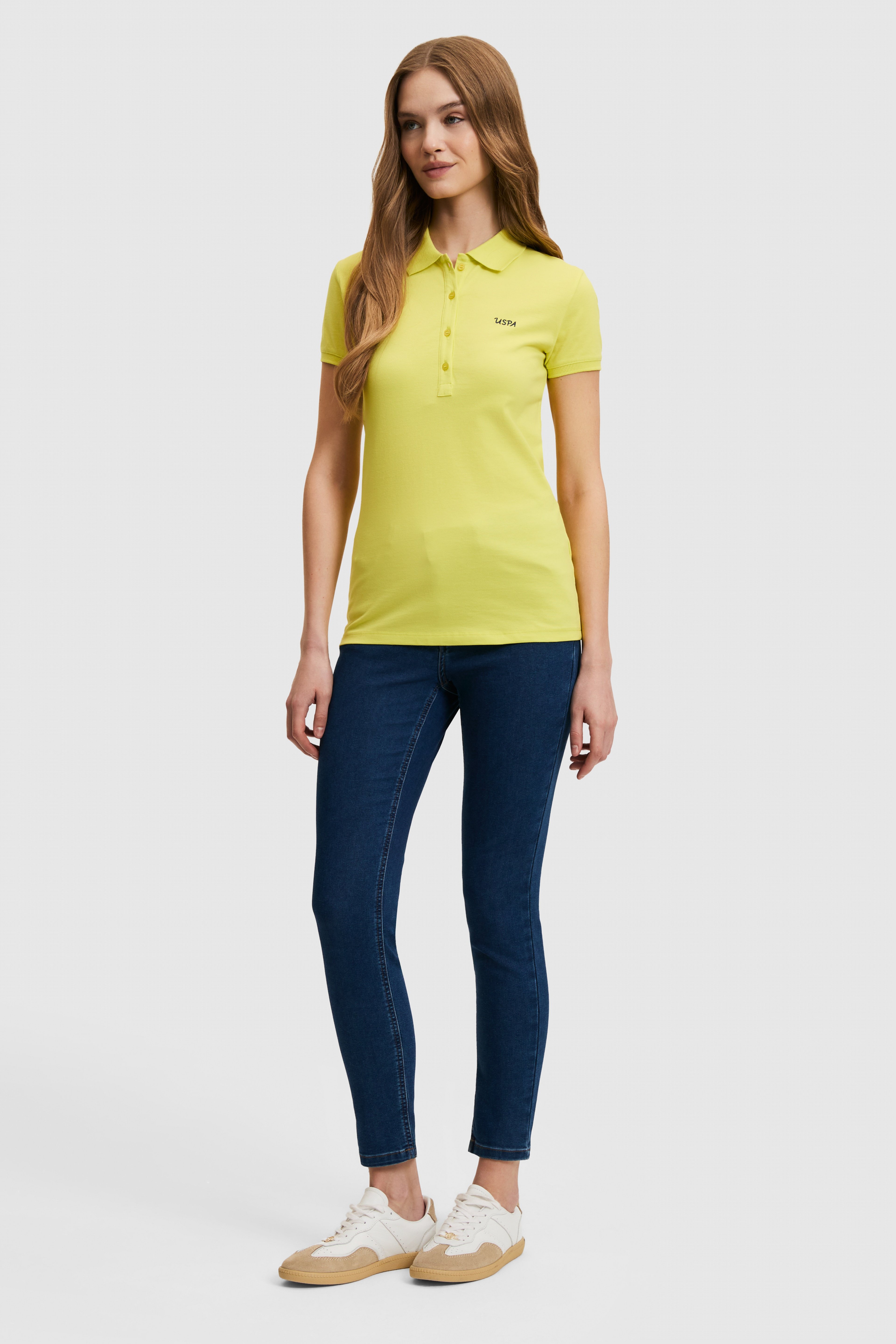 Kadın Fıstık Yeşili Polo Yaka Basic Tişört - Image 4