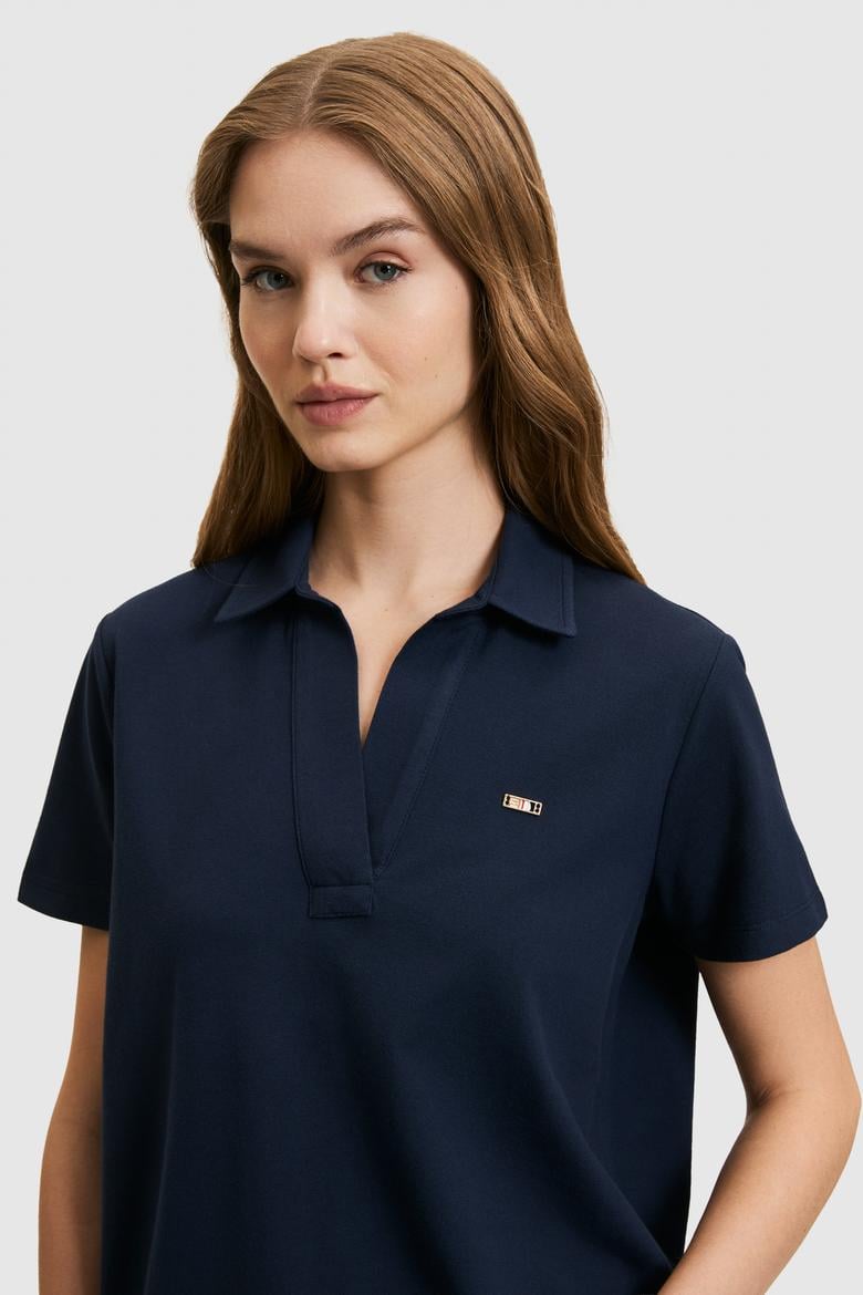 Kadın Lacivert Polo Yaka Basic Tişört - 50323447049