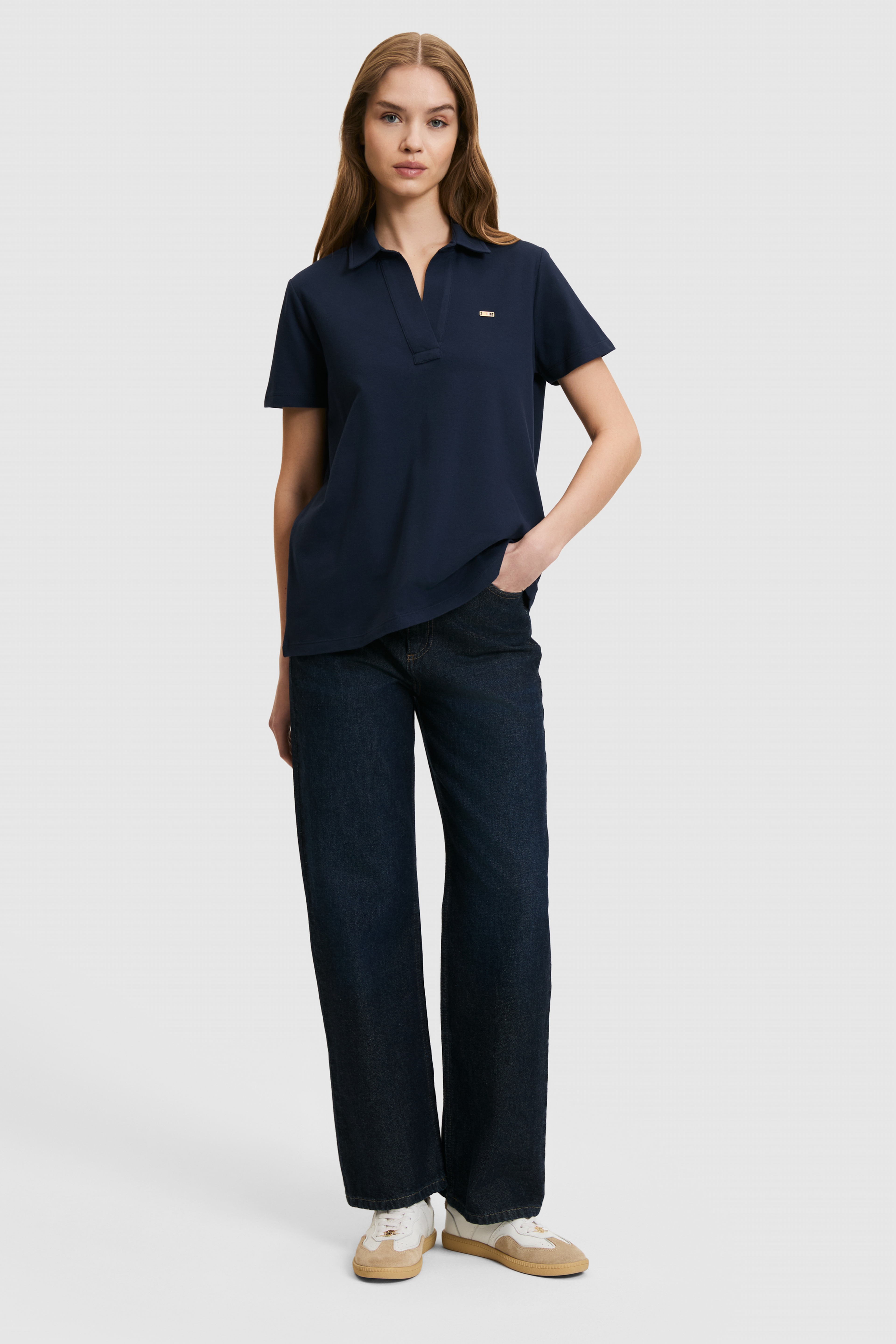 Kadın Lacivert Polo Yaka Basic Tişört