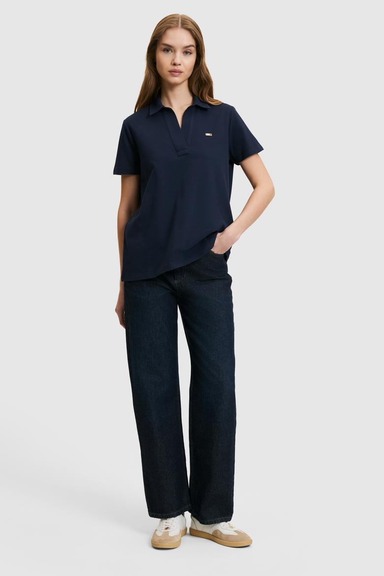 Kadın Lacivert Polo Yaka Basic Tişört - 50323447049
