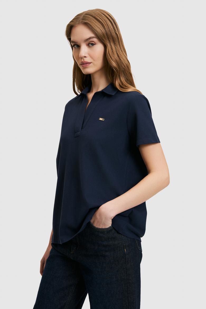 Kadın Lacivert Polo Yaka Basic Tişört - 50323447049
