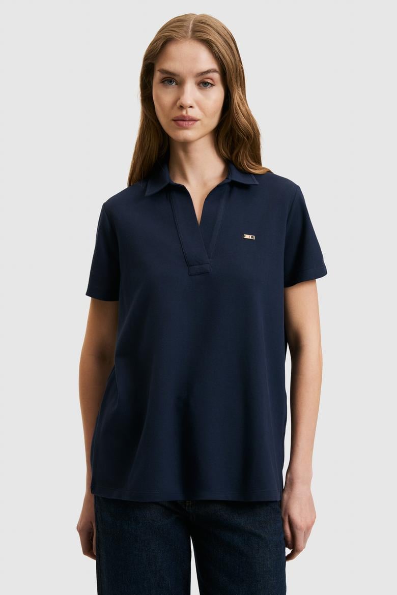 Kadın Lacivert Polo Yaka Basic Tişört